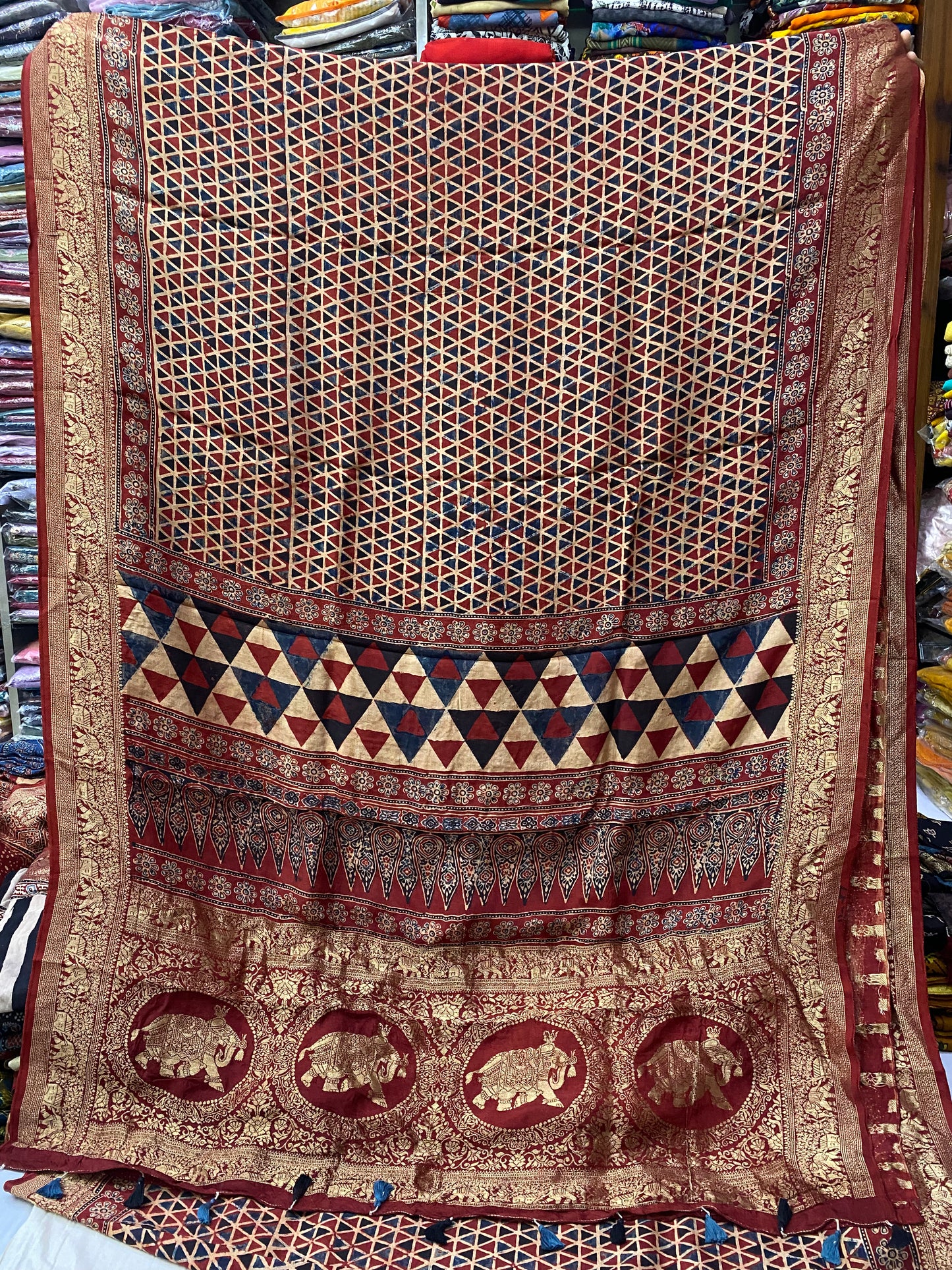 Ajrakh Dola Silk Saree 11