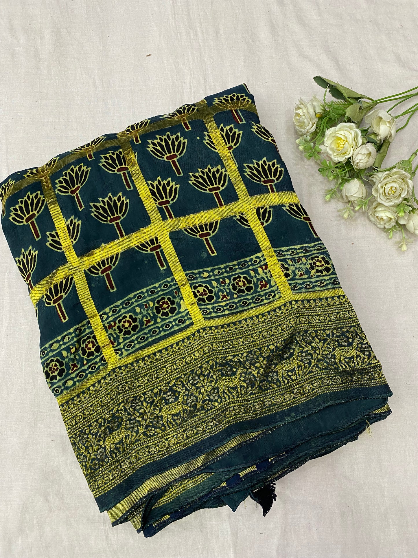 Ajrakh Dola Silk Saree 12