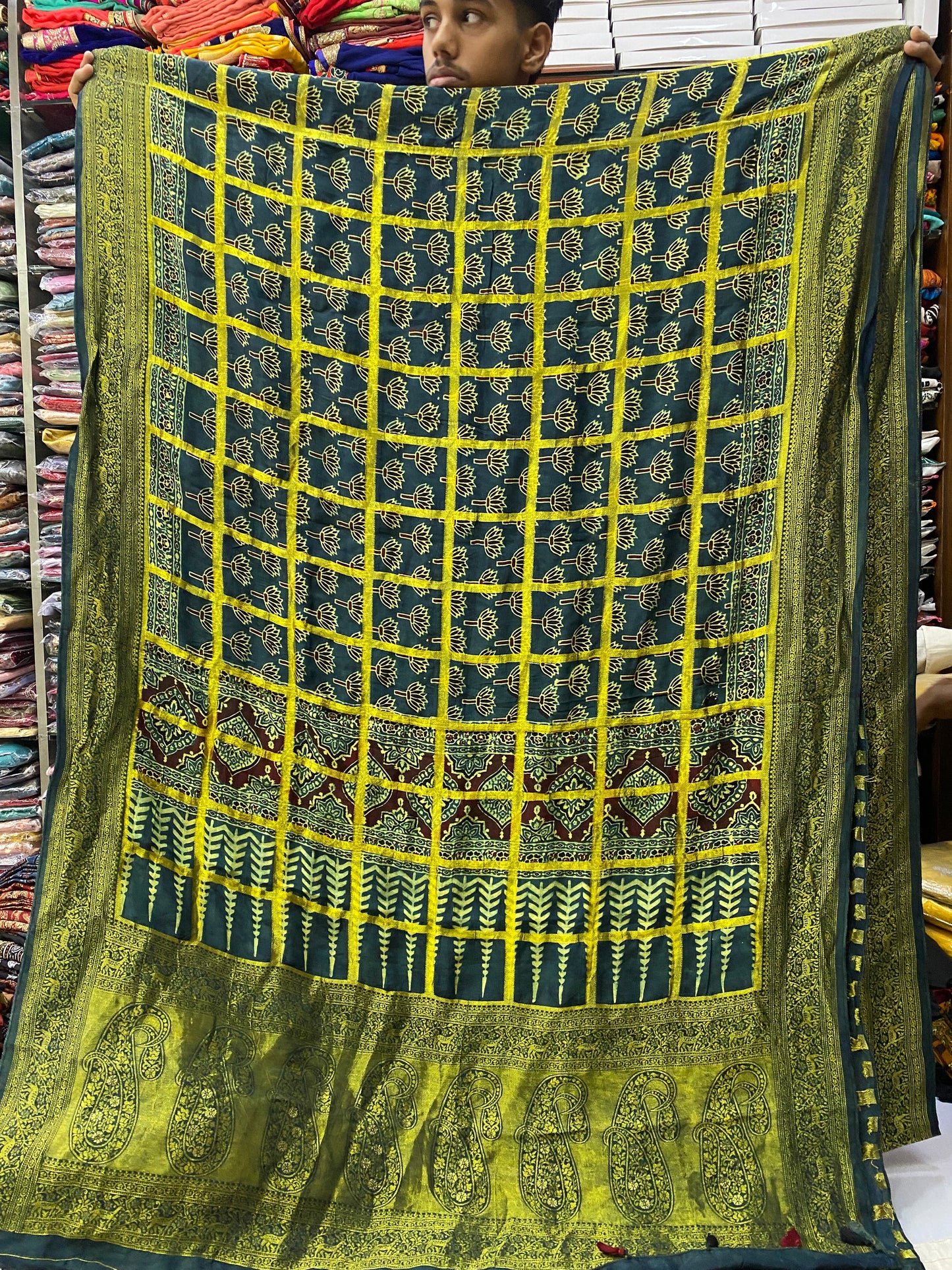 Ajrakh Dola Silk Saree 12