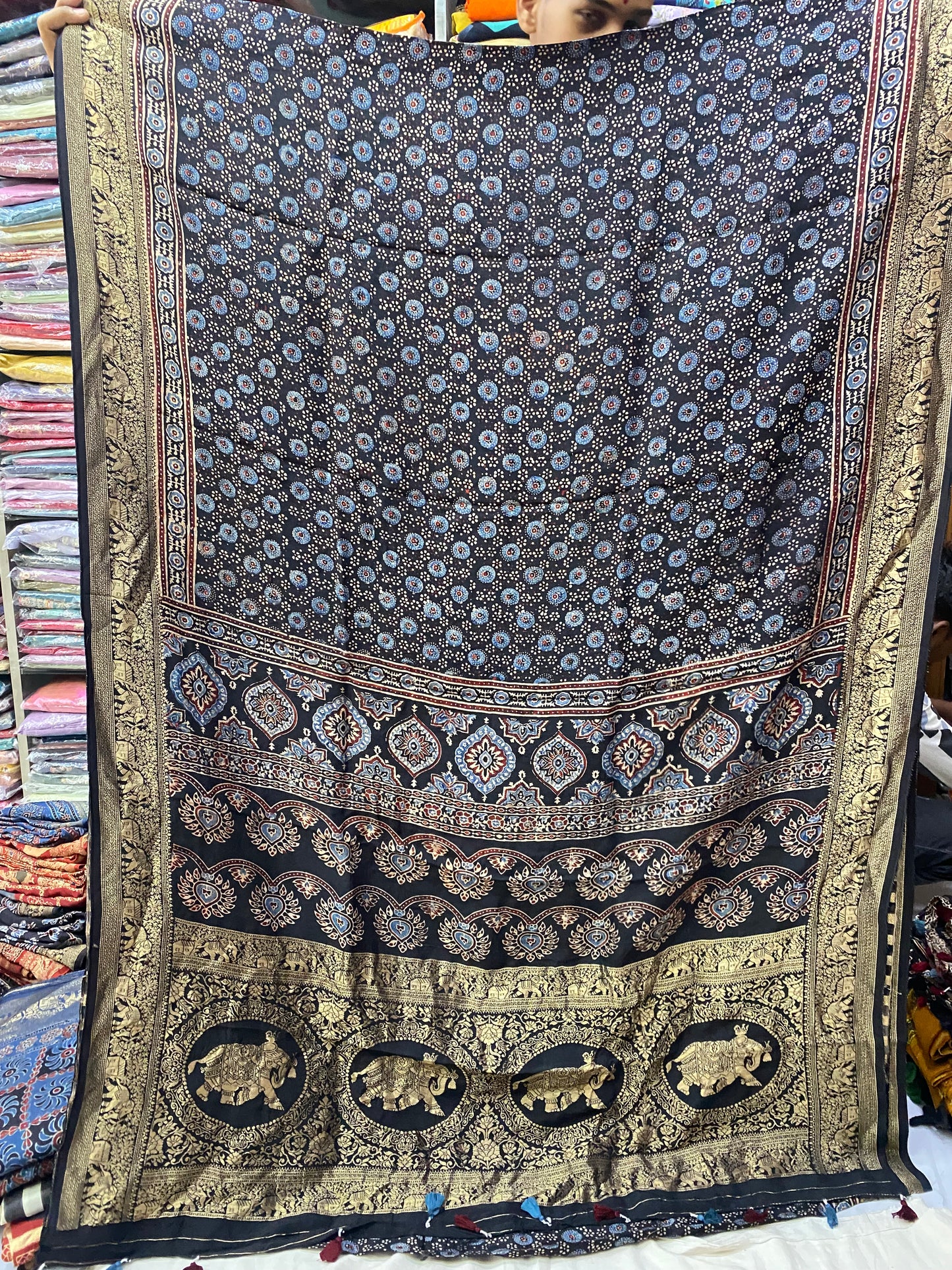Ajrakh Dola Silk Saree 13