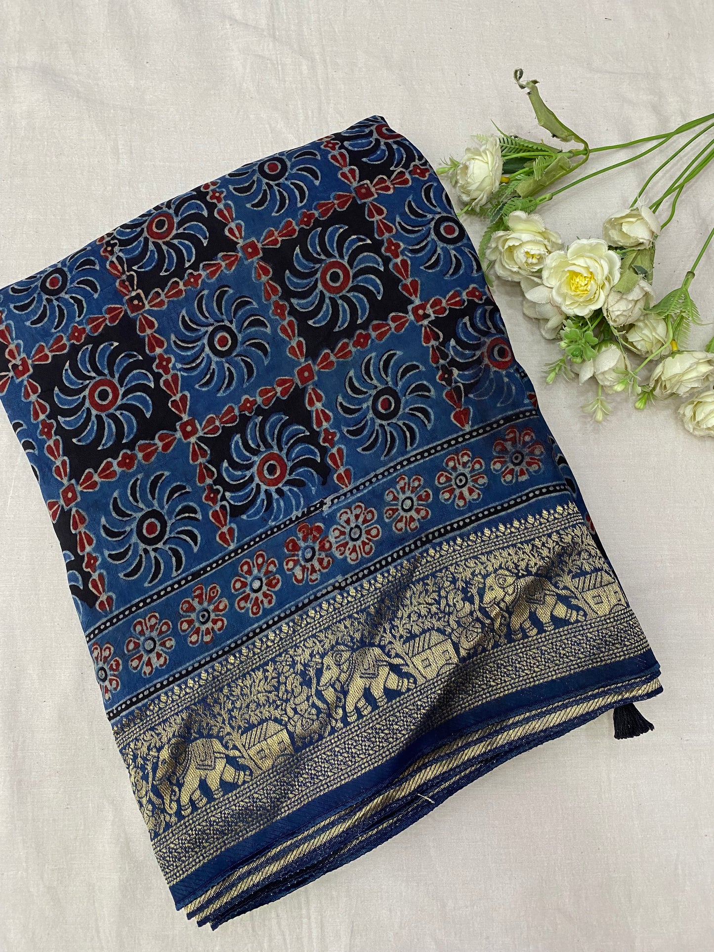 Ajrakh Dola Silk Saree 14