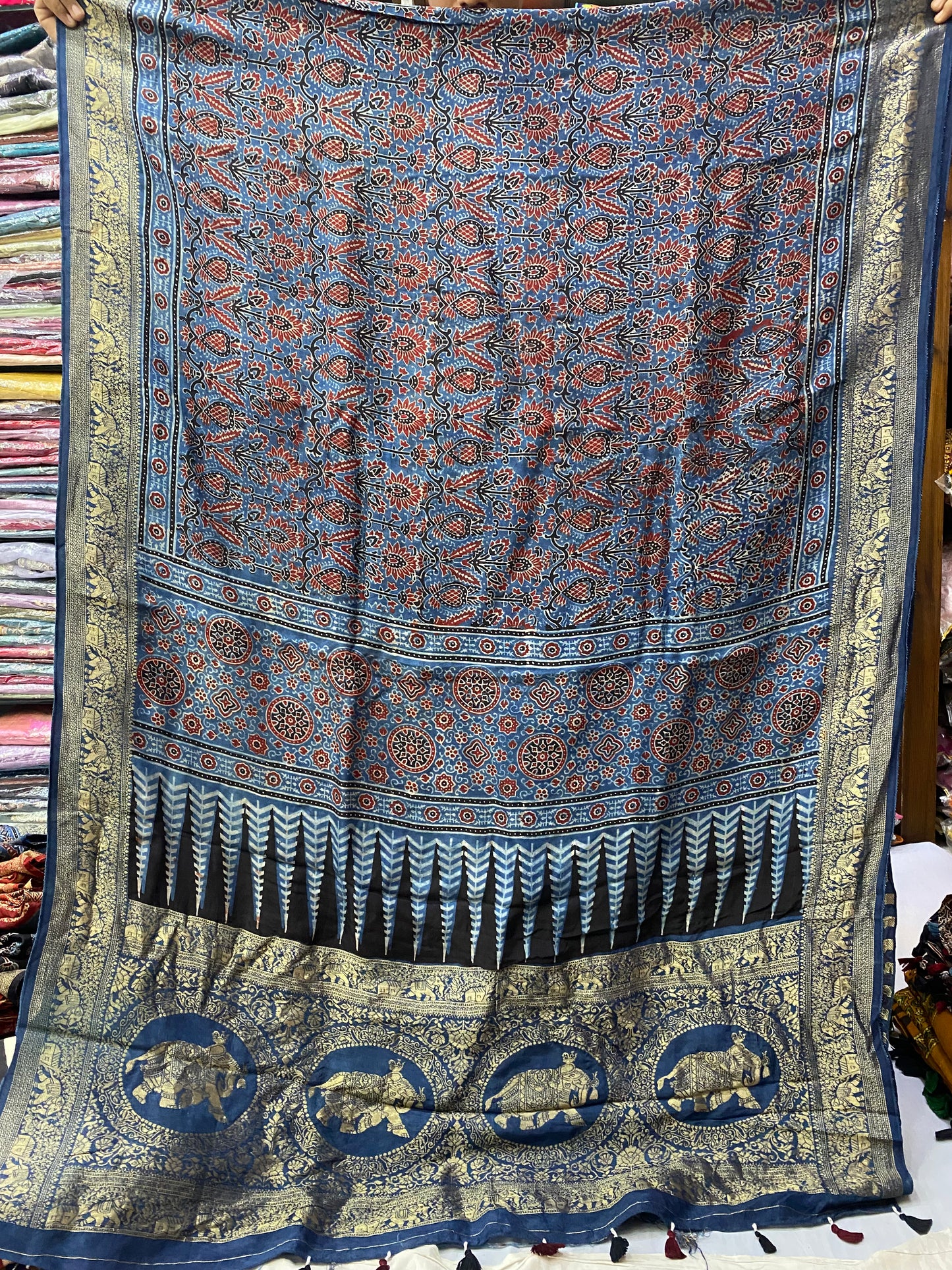 Ajrakh Dola Silk Saree 15