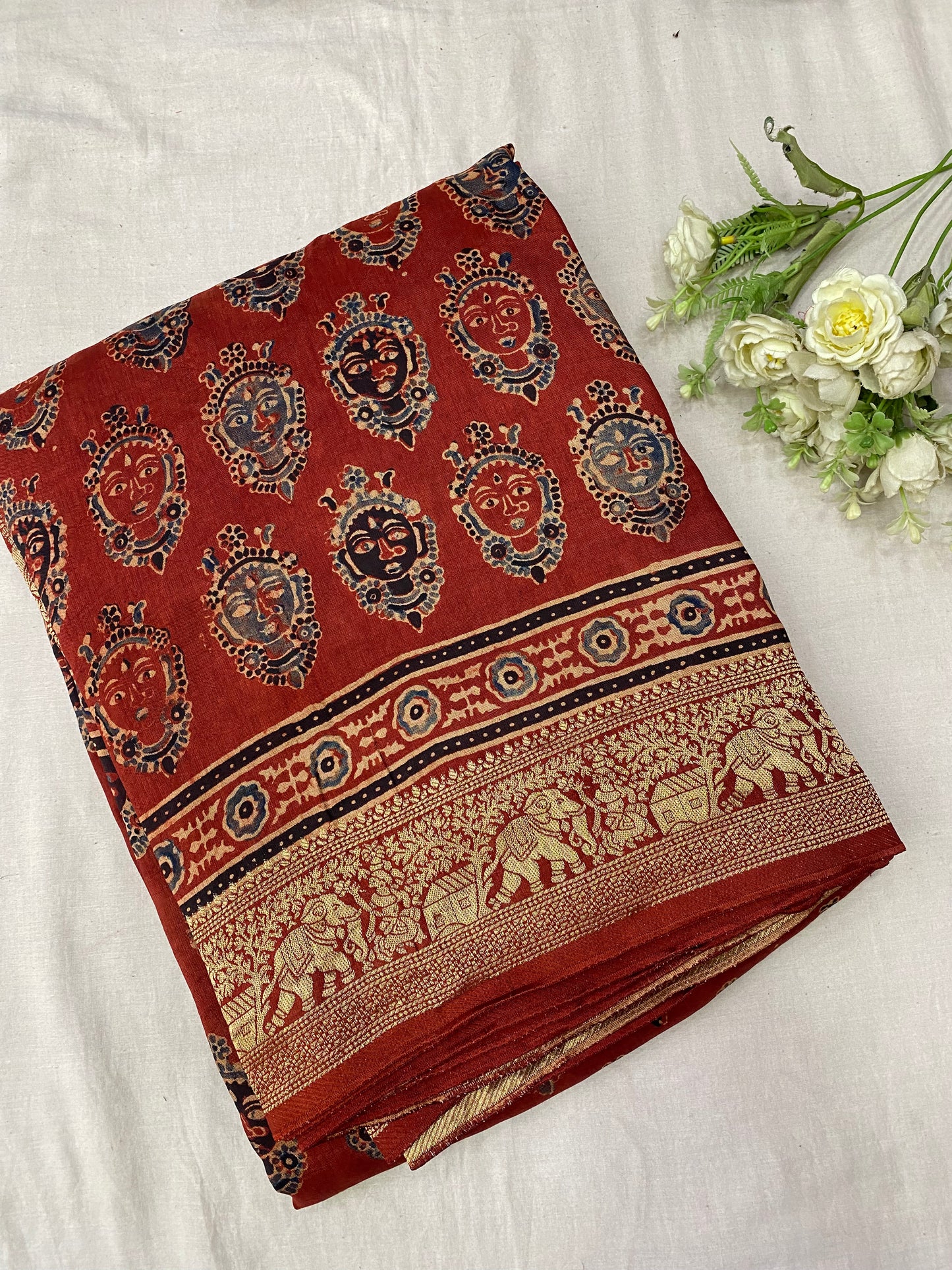 Ajrakh Dola Silk Saree 16