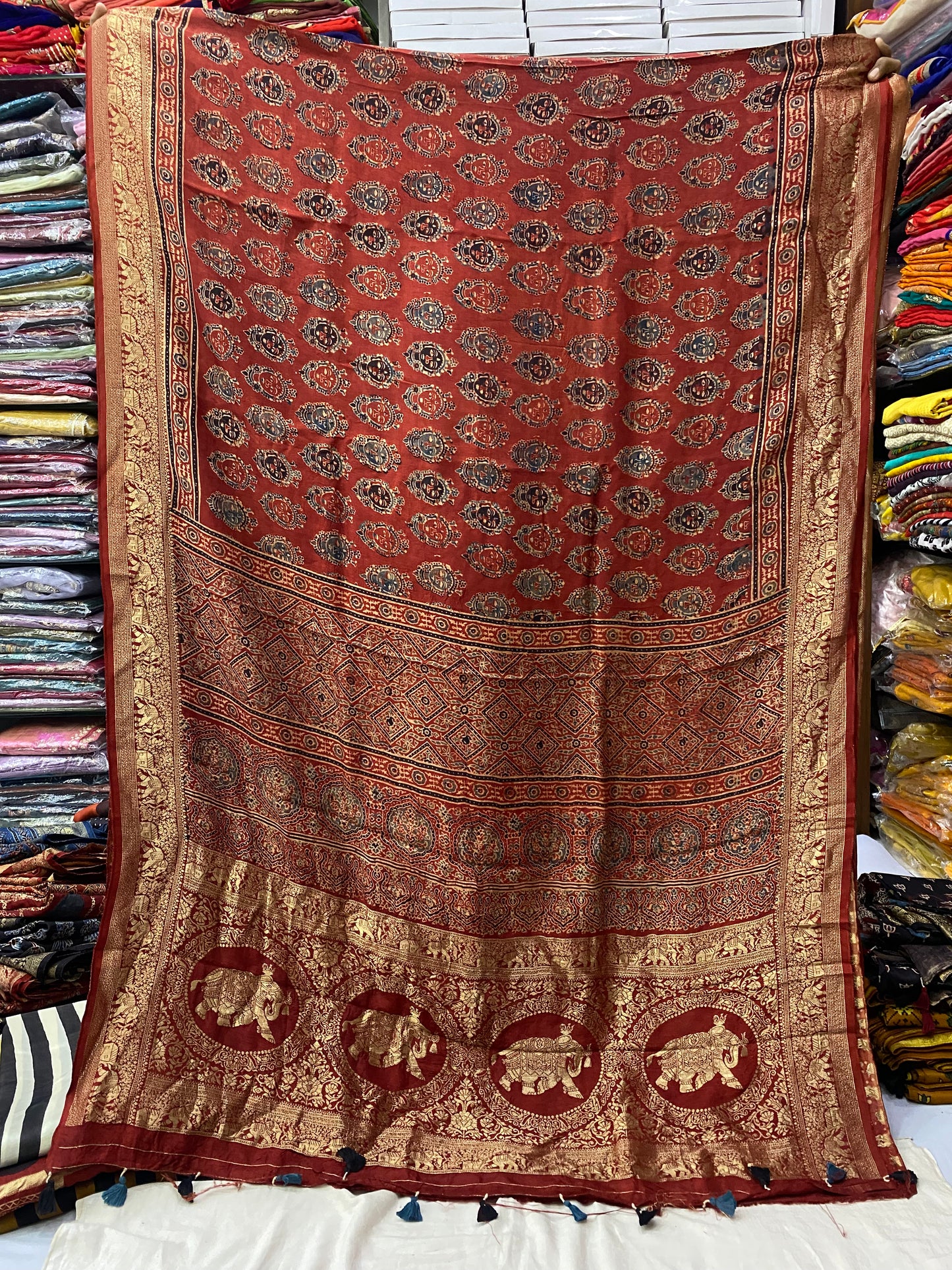 Ajrakh Dola Silk Saree 16