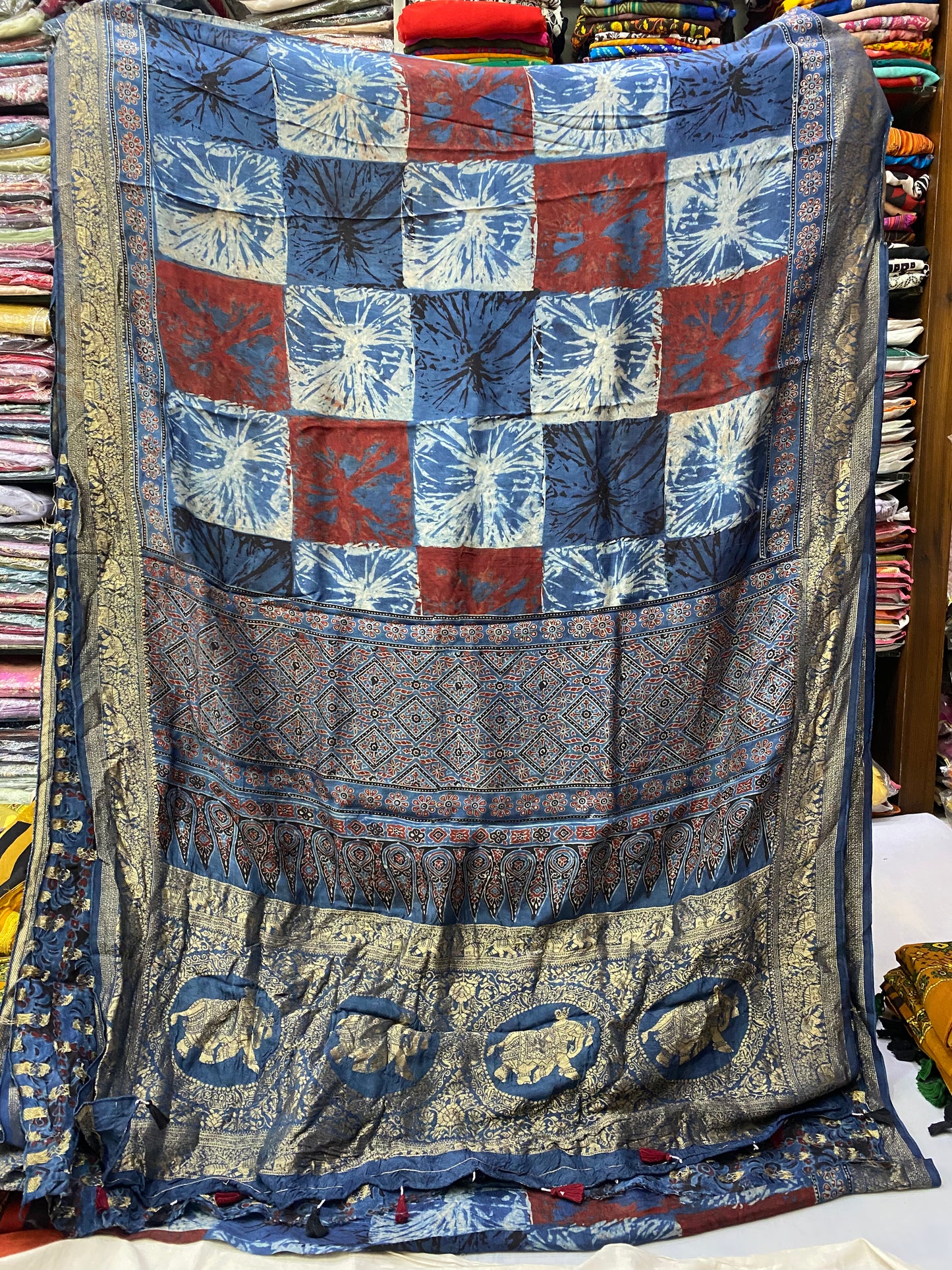 Ajrakh Dola Silk Saree 18