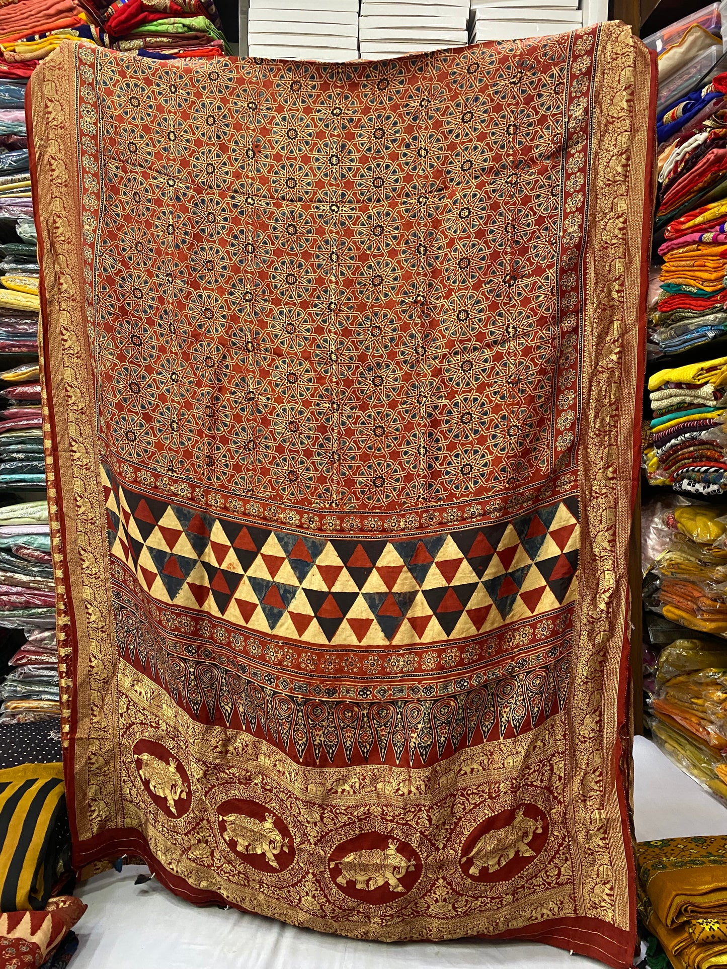 Ajrakh Dola Silk Saree 19