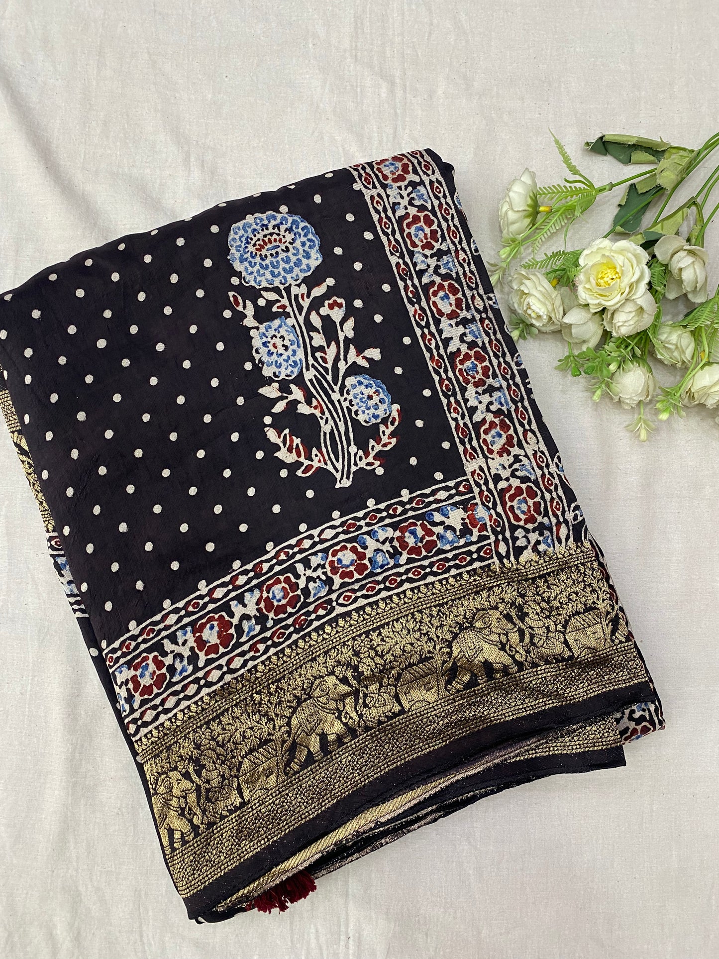 Ajrakh Dola Silk Saree 21