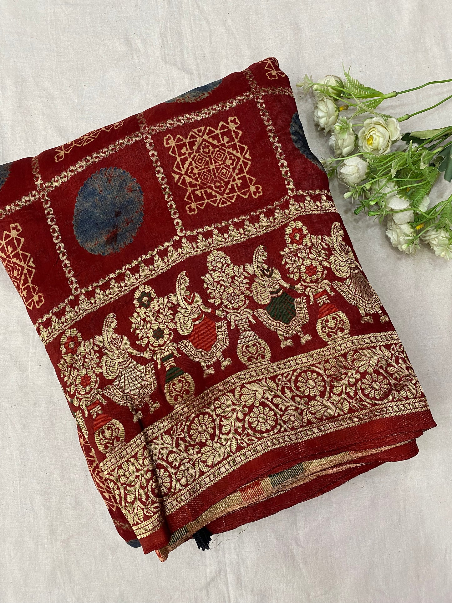 Ajrakh Dola Silk Saree 22
