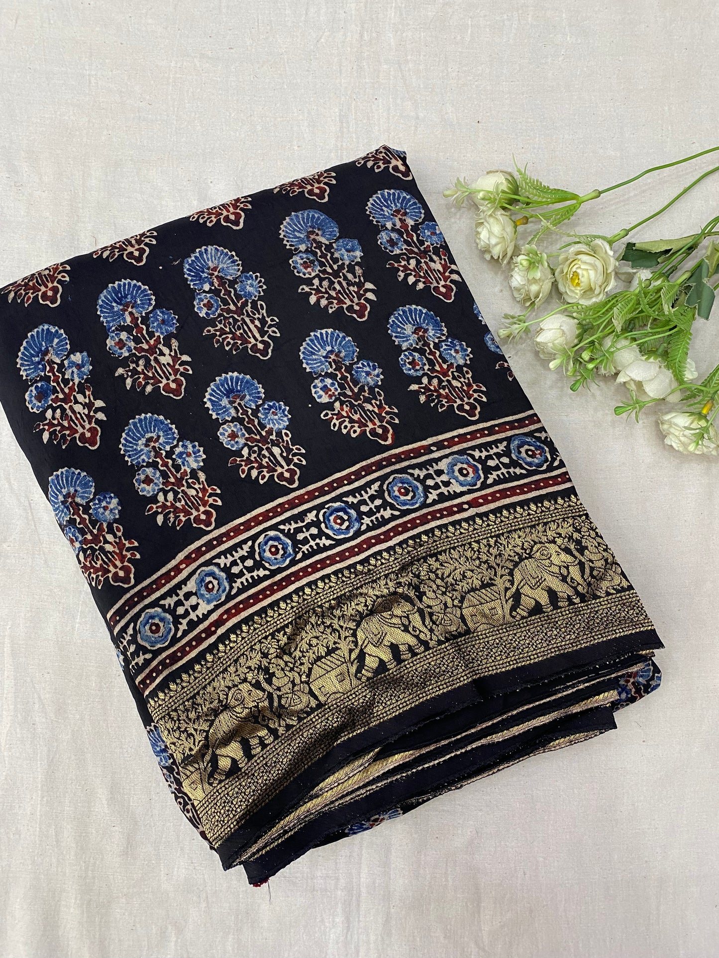 Ajrakh Dola Silk Saree 23
