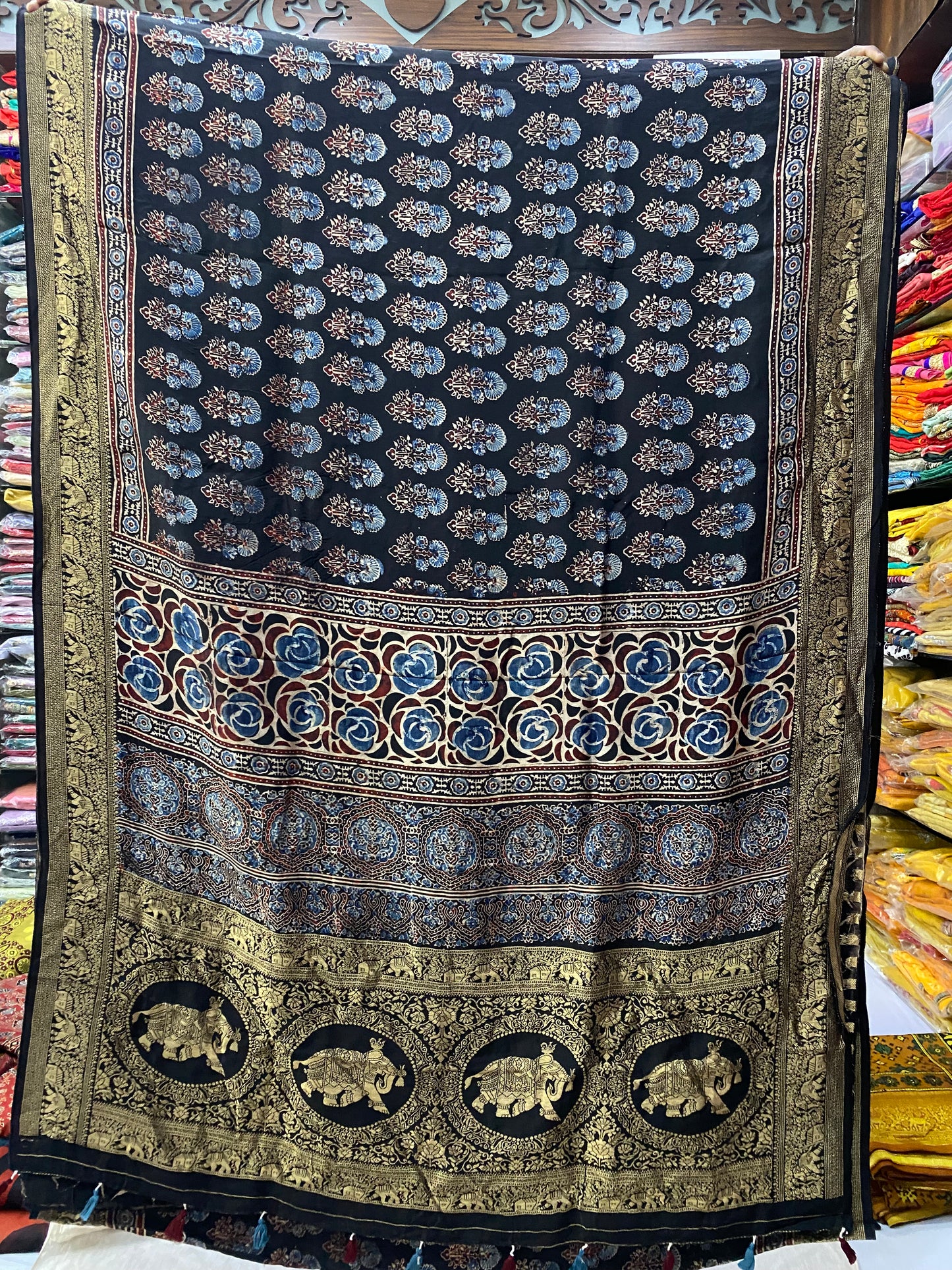 Ajrakh Dola Silk Saree 23