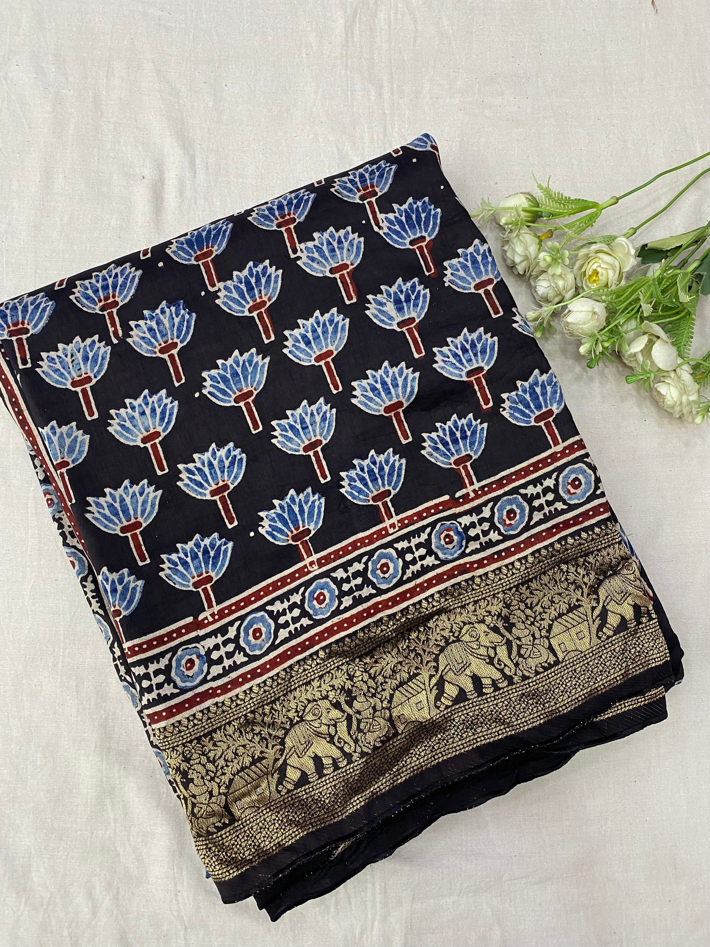 Ajrakh Dola Silk Saree 24