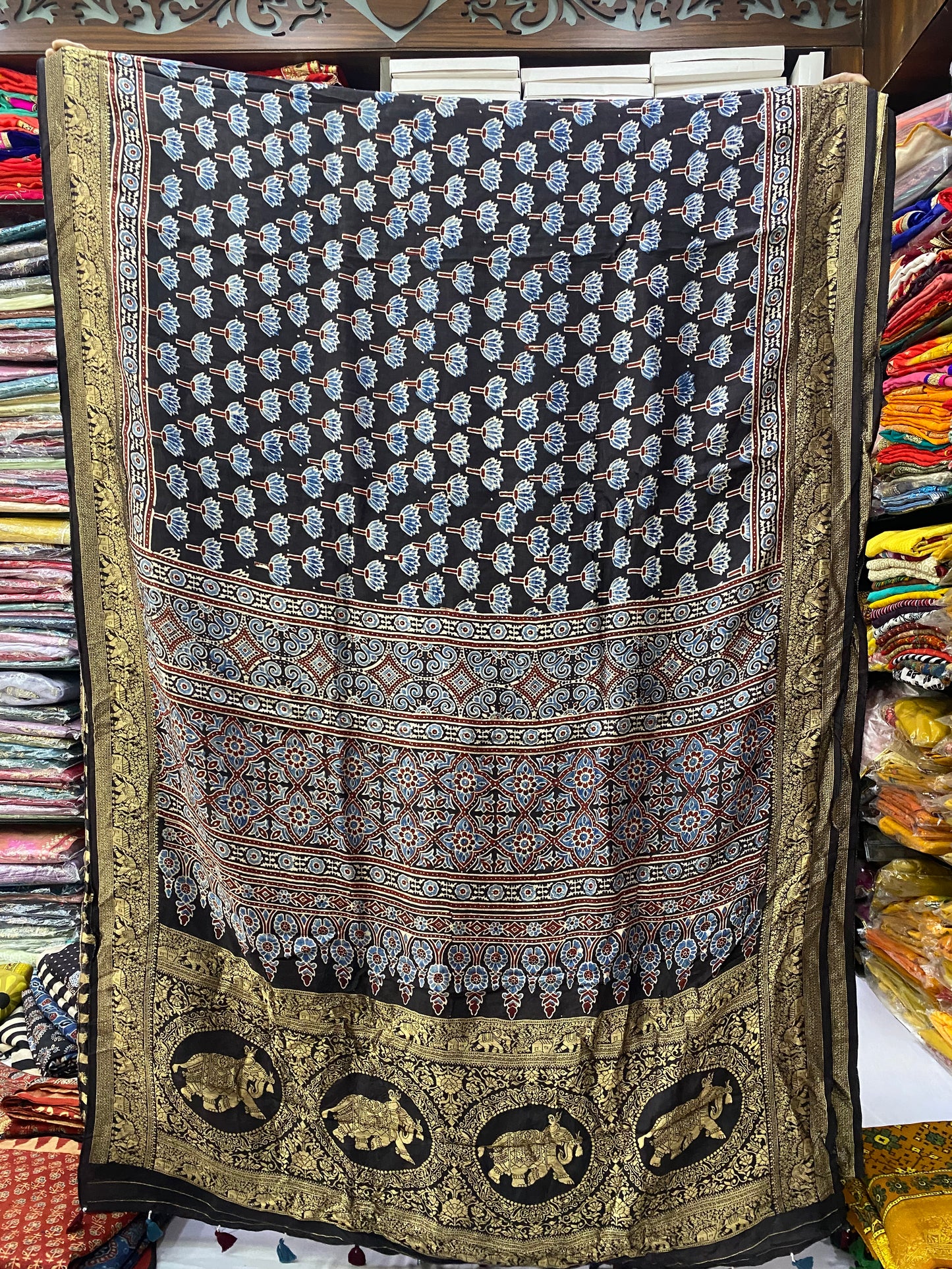 Ajrakh Dola Silk Saree 24