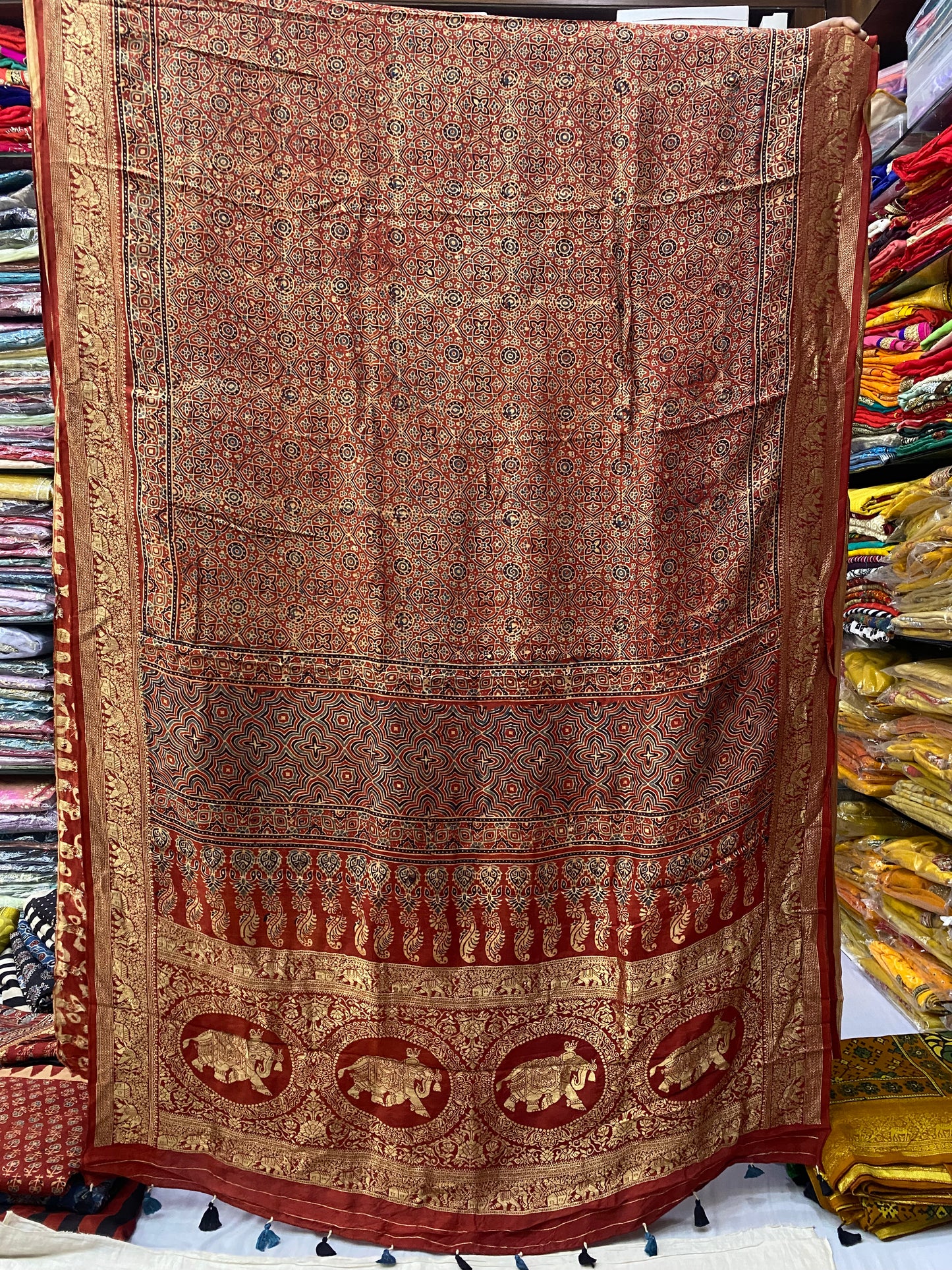 Ajrakh Dola Silk Saree 25