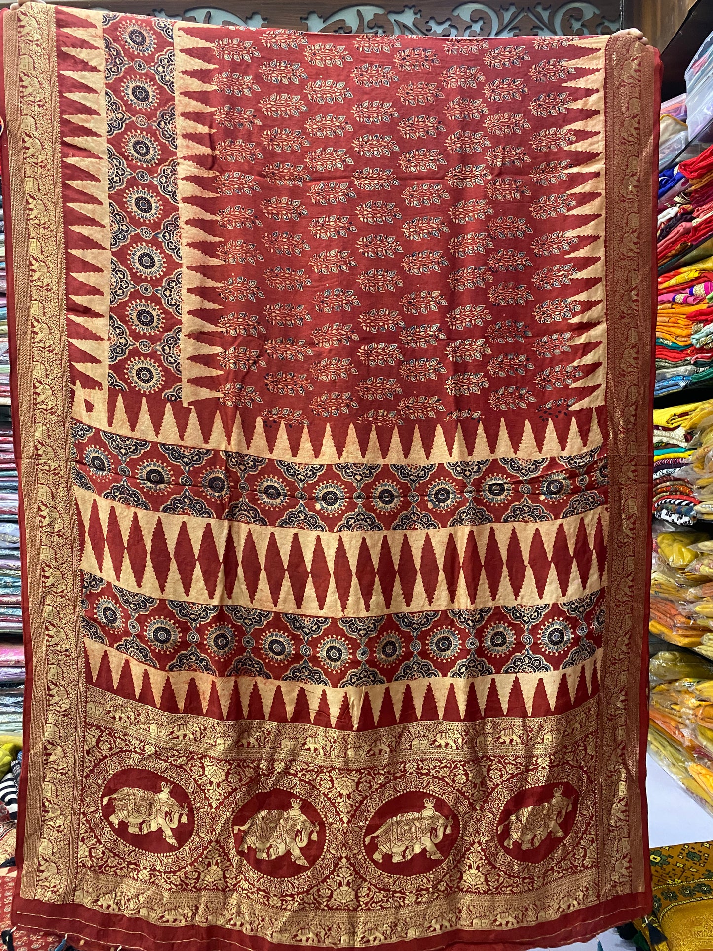 Ajrakh Dola Silk Saree 26