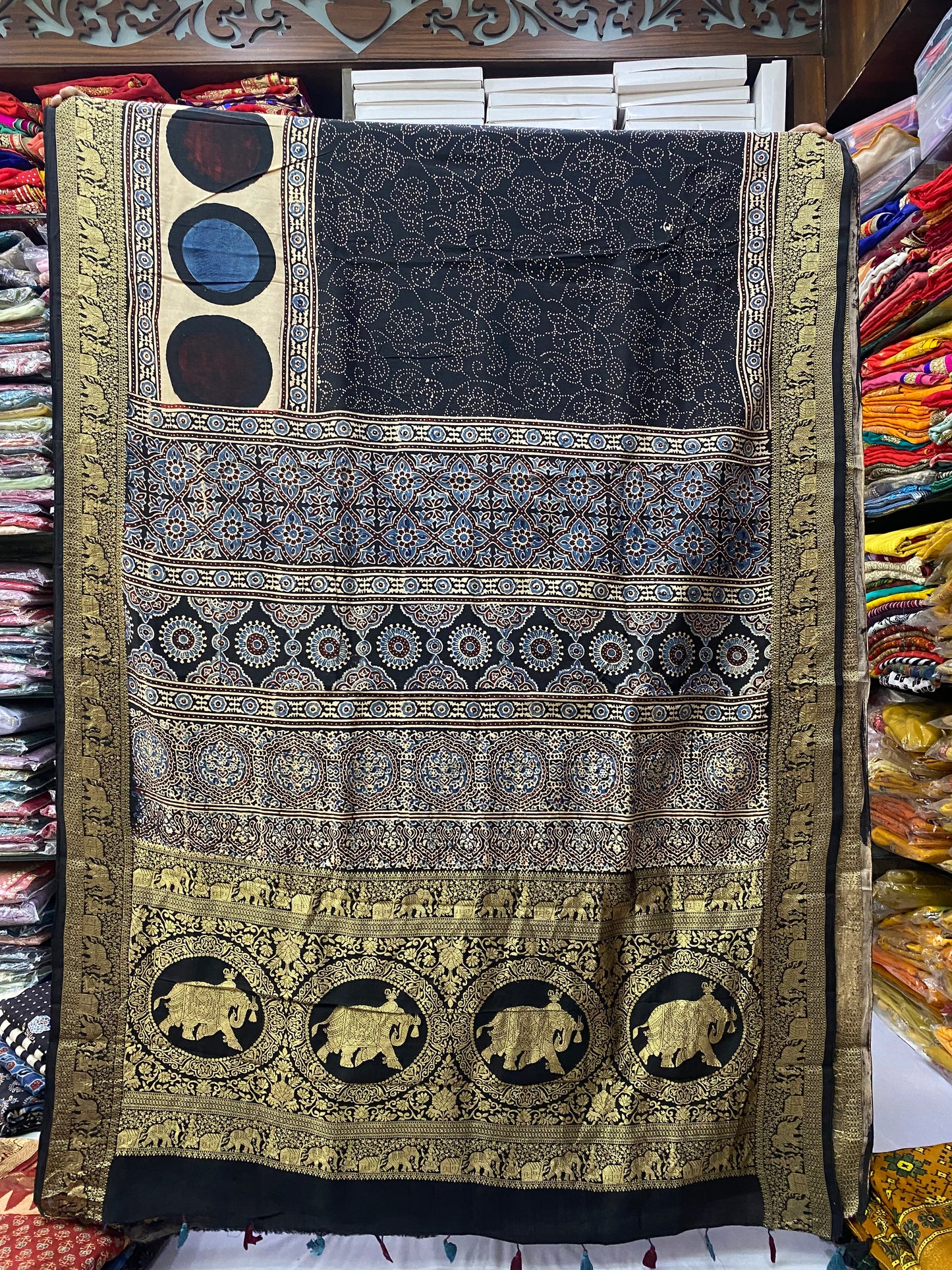 Ajrakh Dola Silk Saree 27