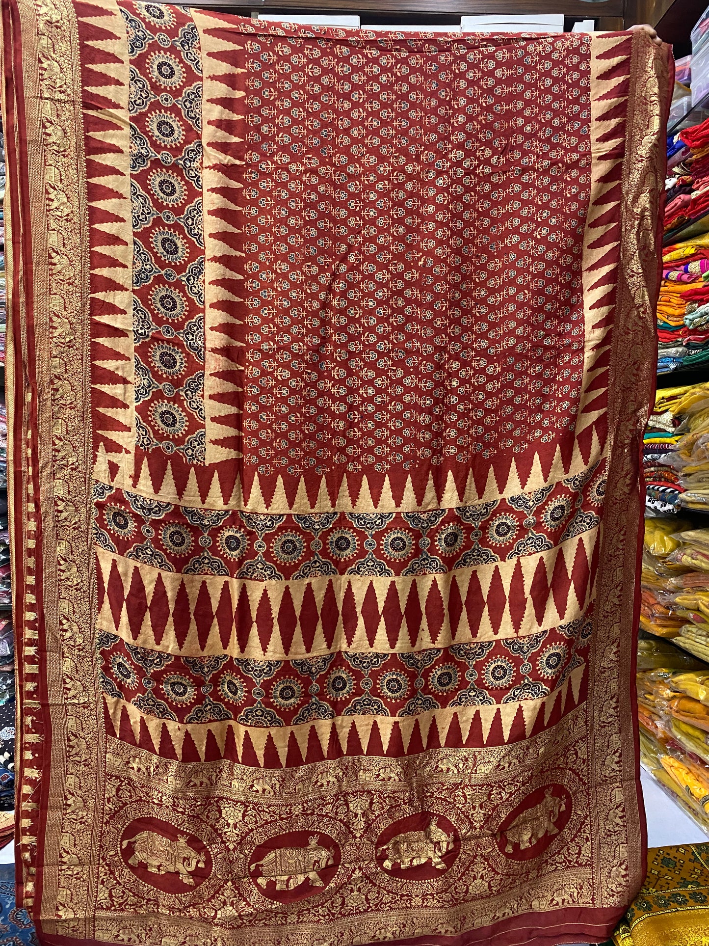 Ajrakh Dola Silk Saree 28