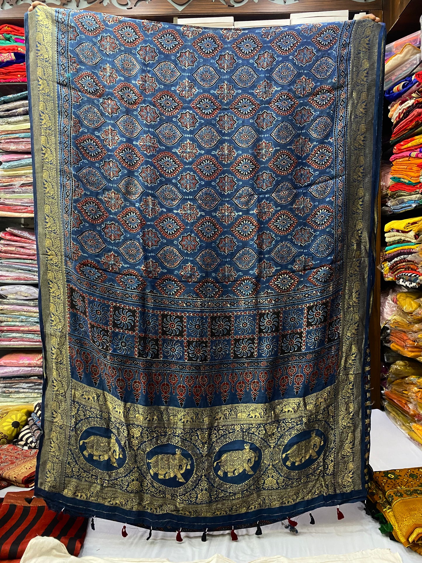 Ajrakh Dola Silk Saree 29