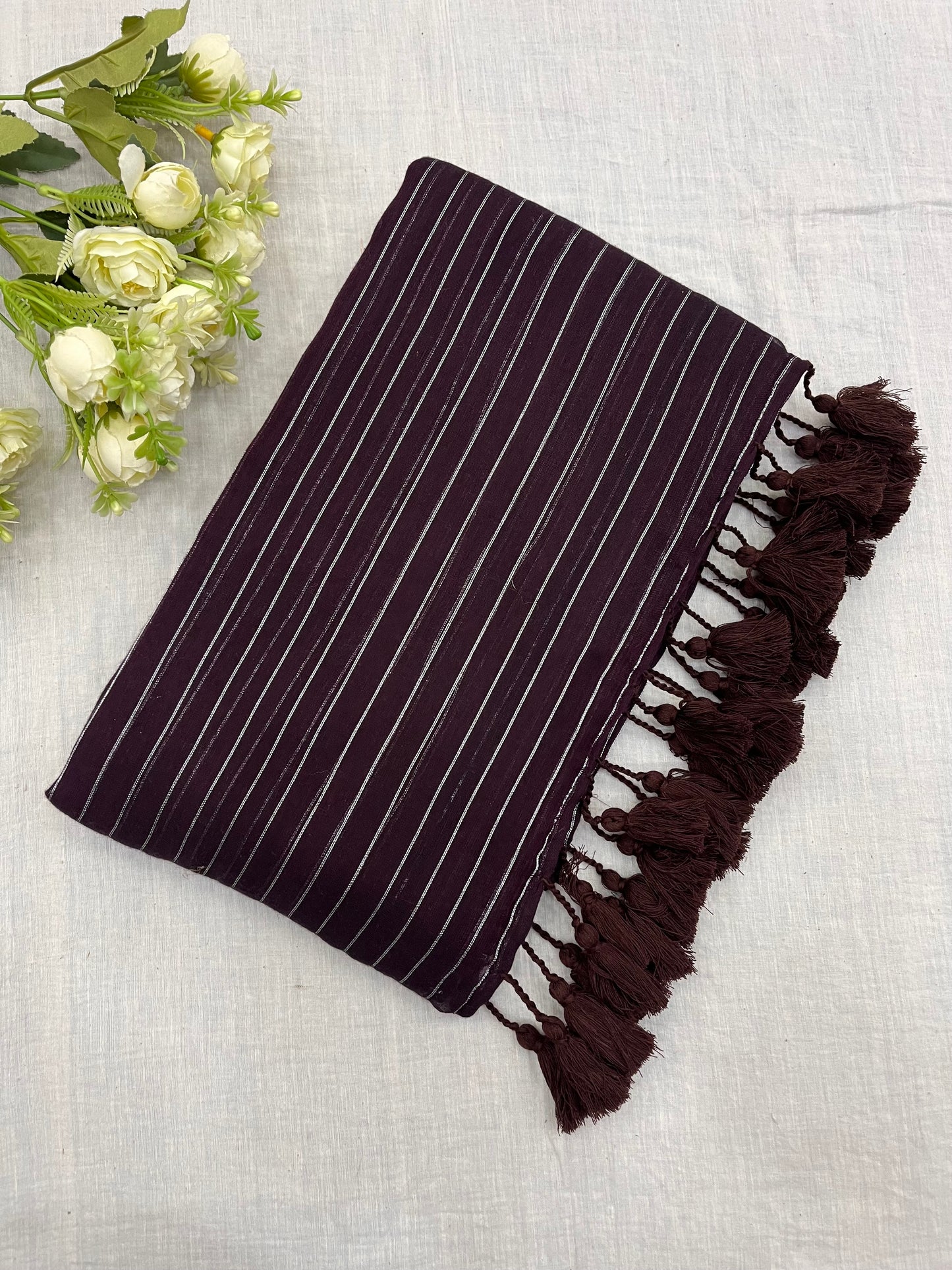 Garnett Zari Lines Mulmul Saree