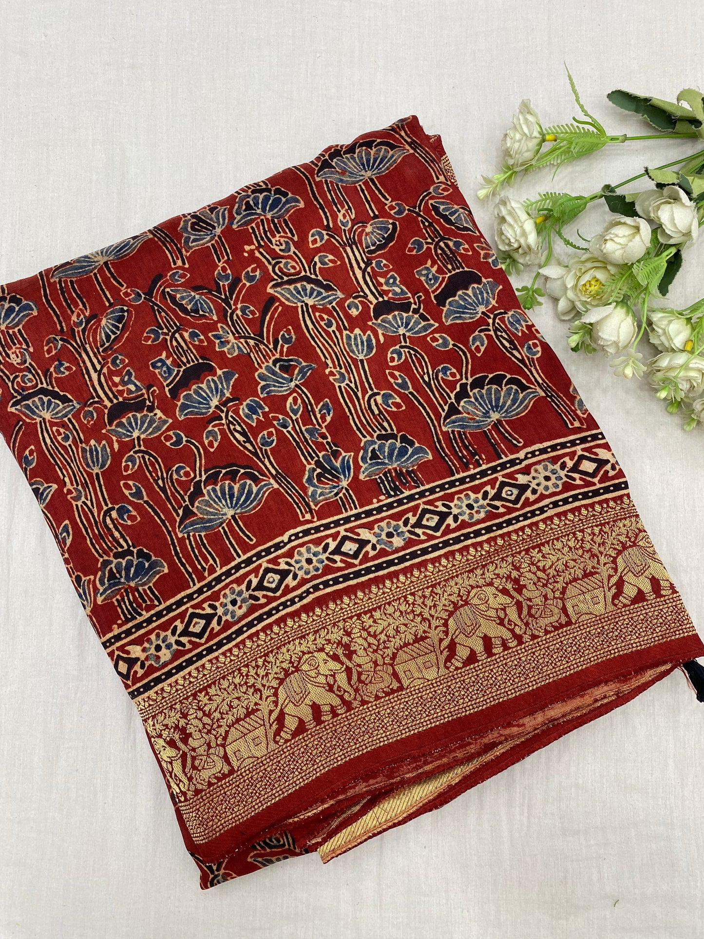 Ajrakh Dola Silk Saree 32