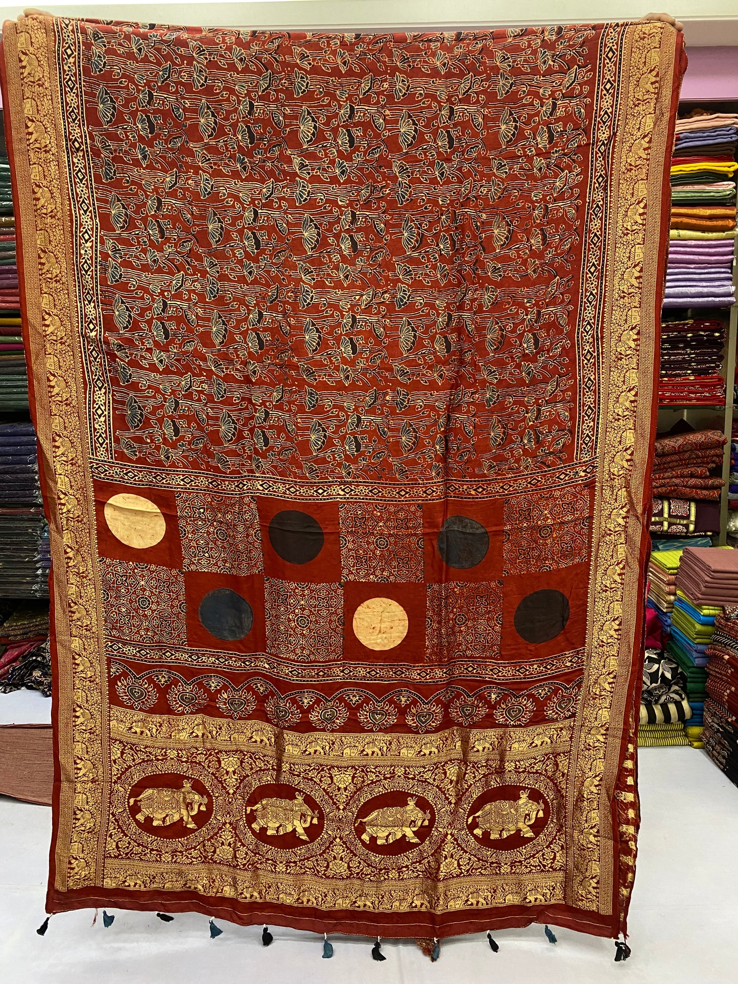 Ajrakh Dola Silk Saree 32