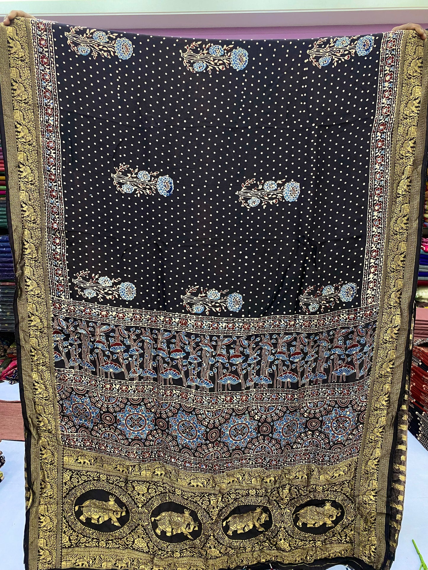 Ajrakh Dola Silk Saree 33