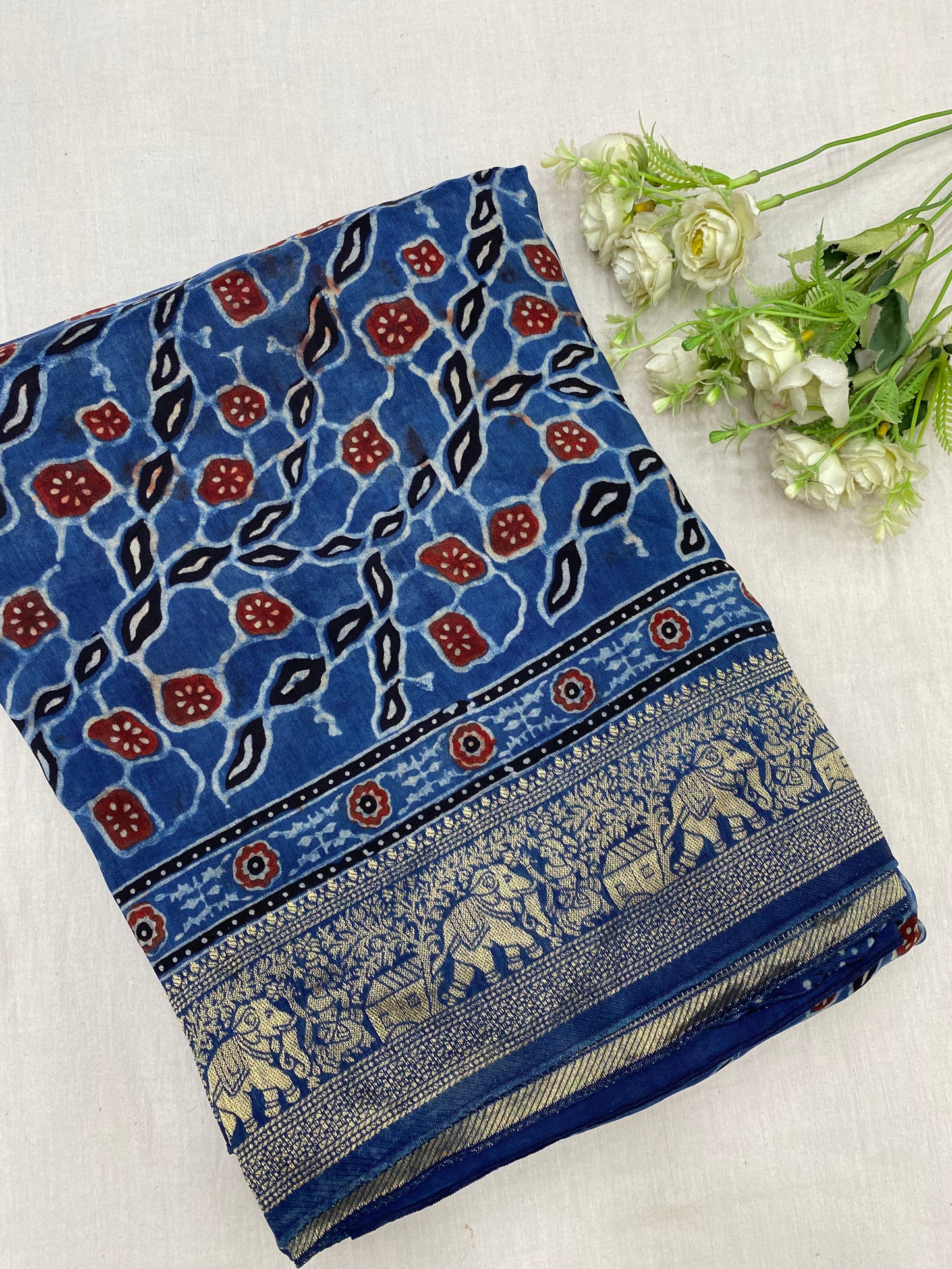 Ajrakh Dola Silk Saree 35