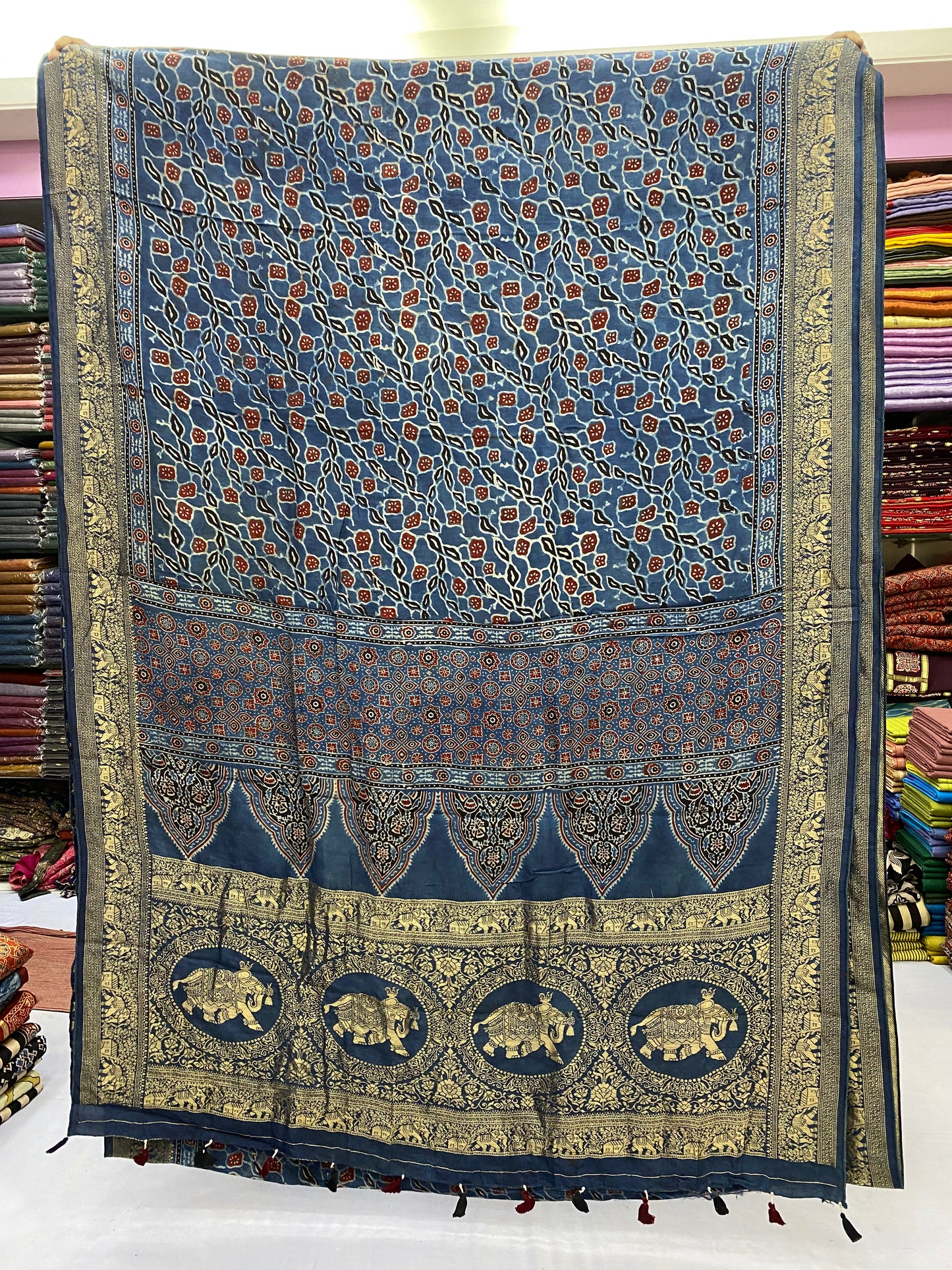 Ajrakh Dola Silk Saree 35