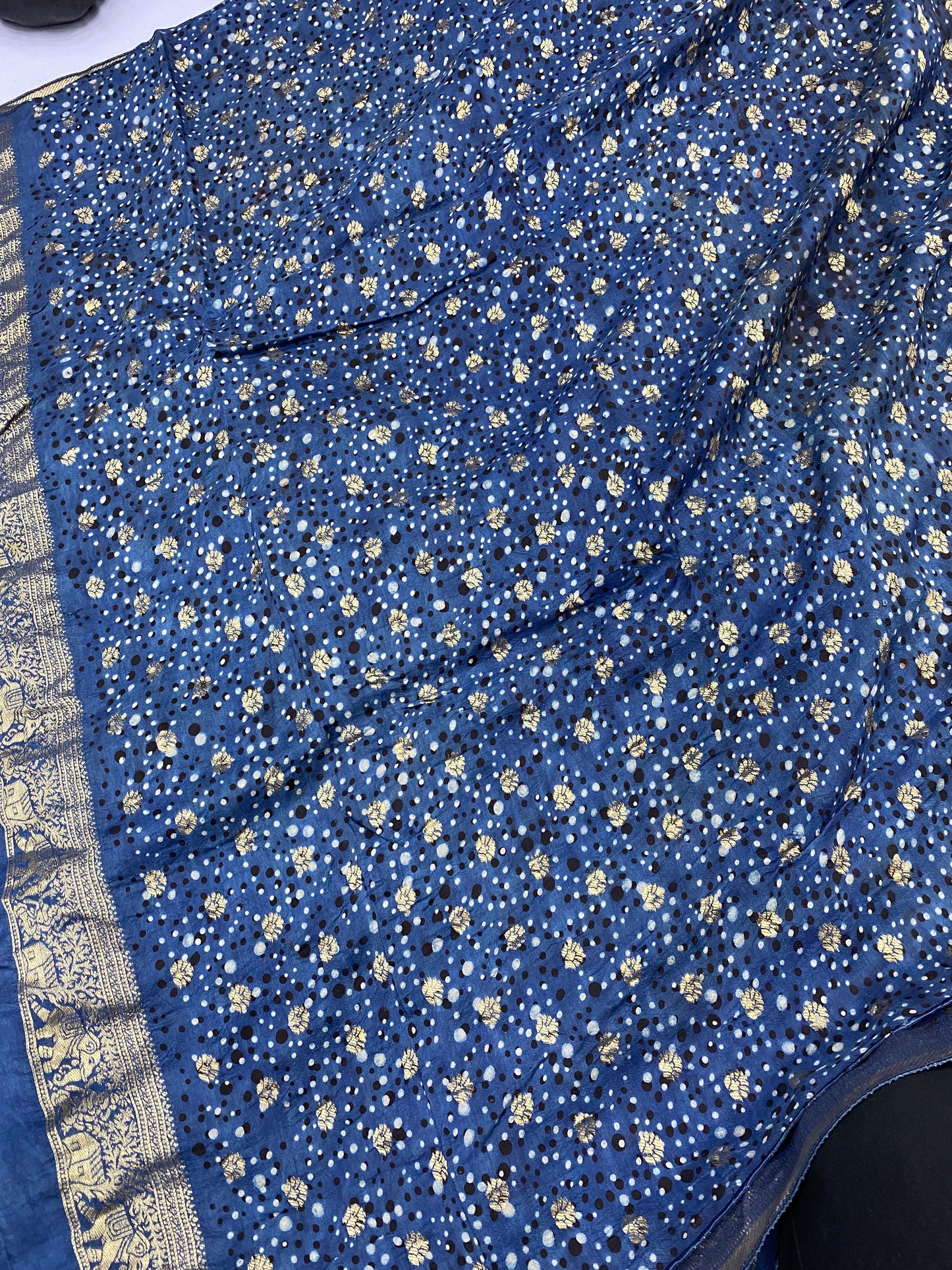 Ajrakh Dola Silk Saree 35