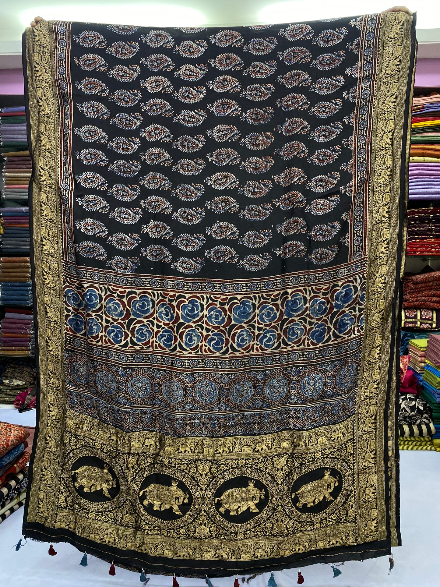 Ajrakh Dola Silk Saree 36