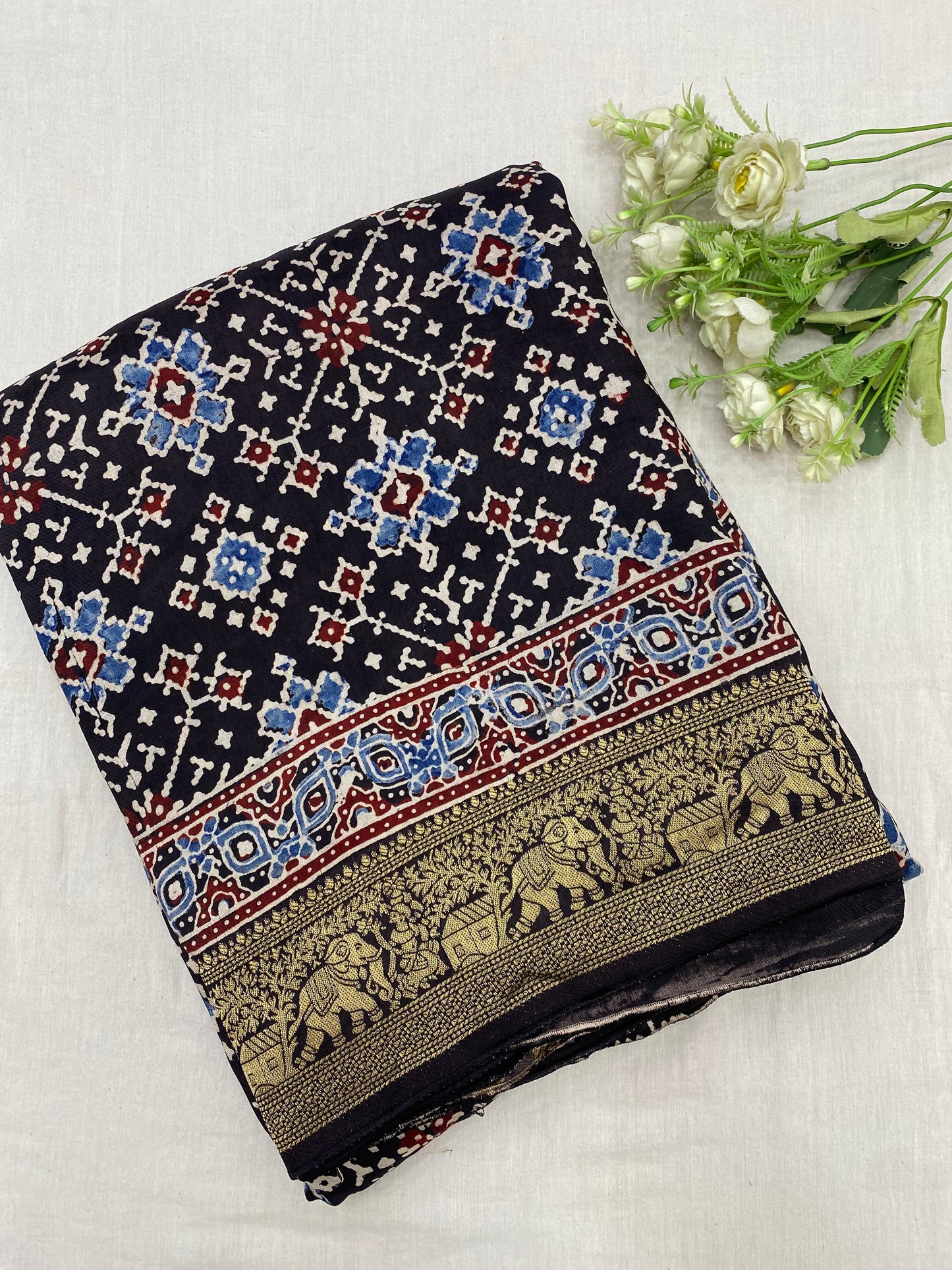 Ajrakh Dola Silk Saree 37