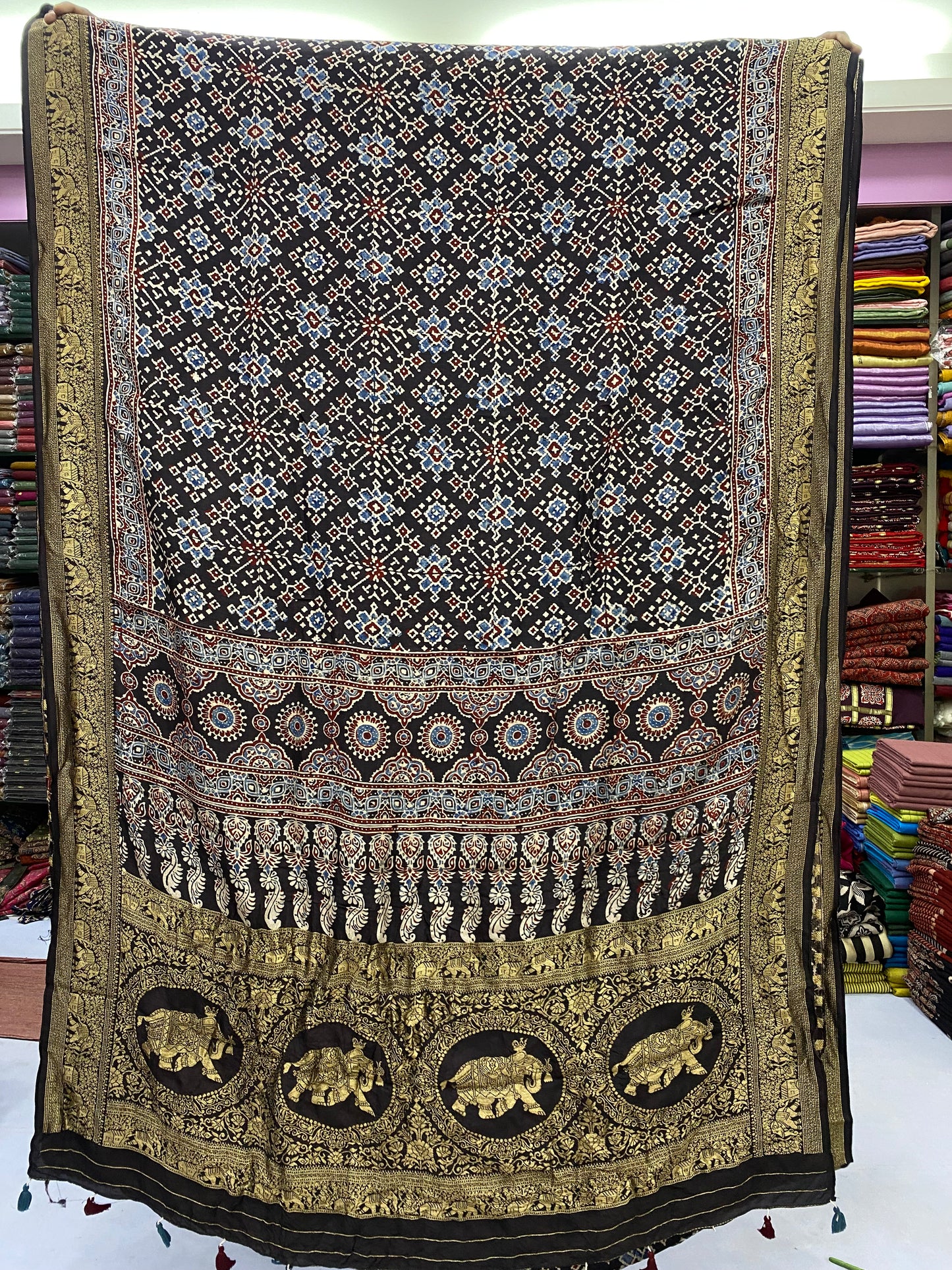 Ajrakh Dola Silk Saree 37