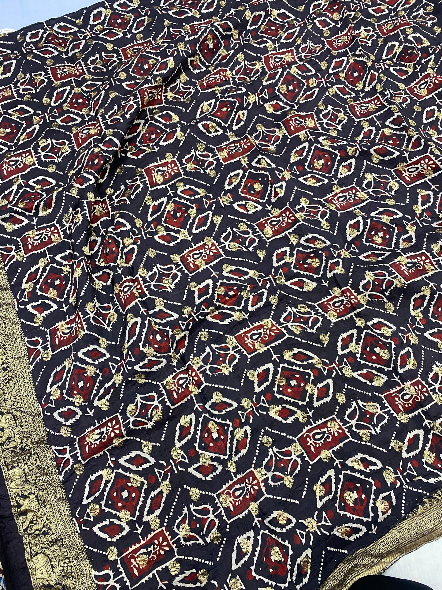 Ajrakh Dola Silk Saree 37