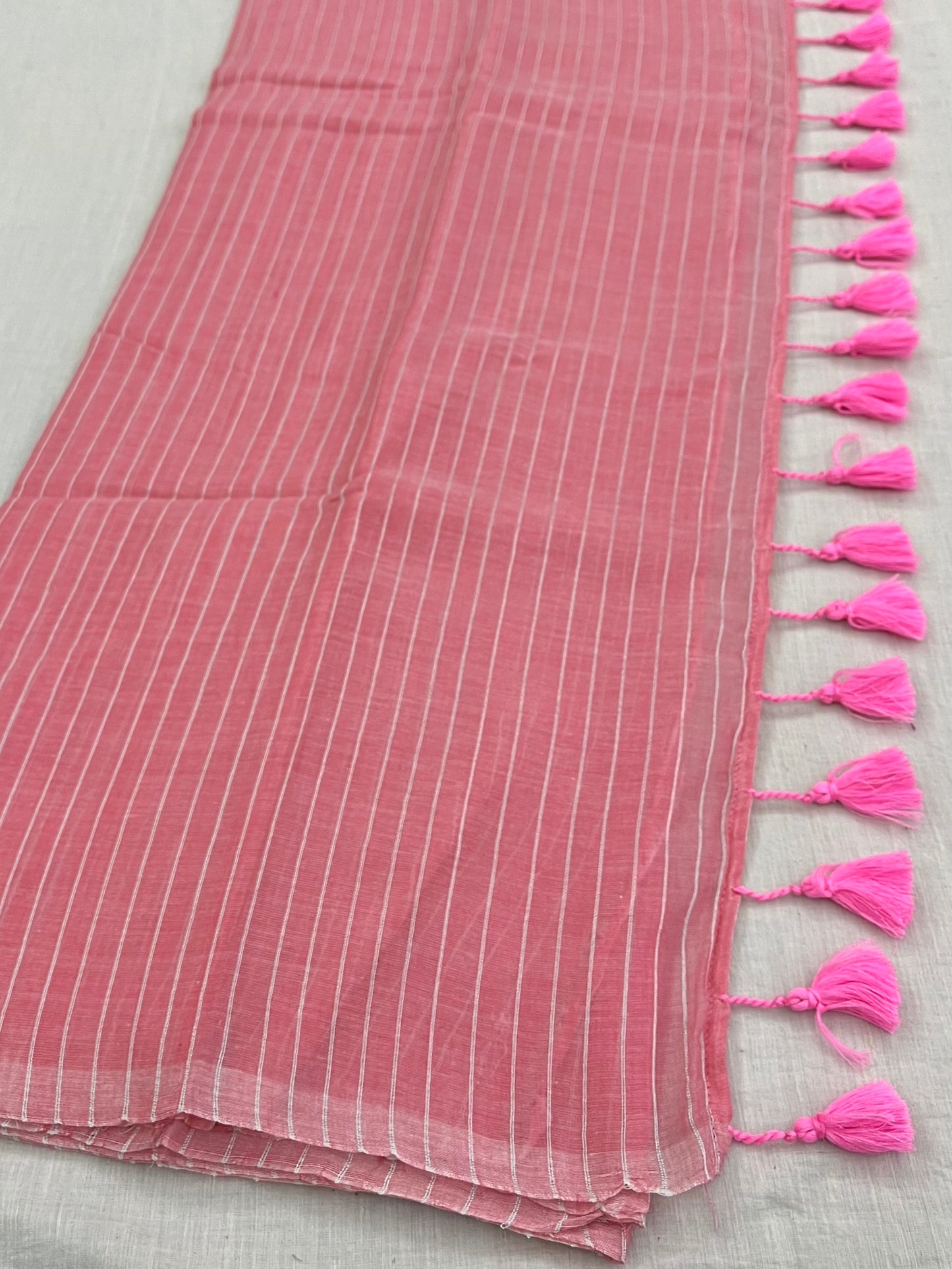 Pink Zari Lines Mulmul Saree