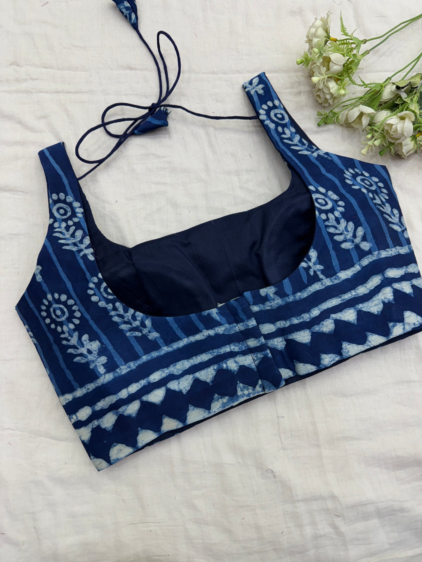 Indigo Bloom Modal Silk Sleeveless Blouse