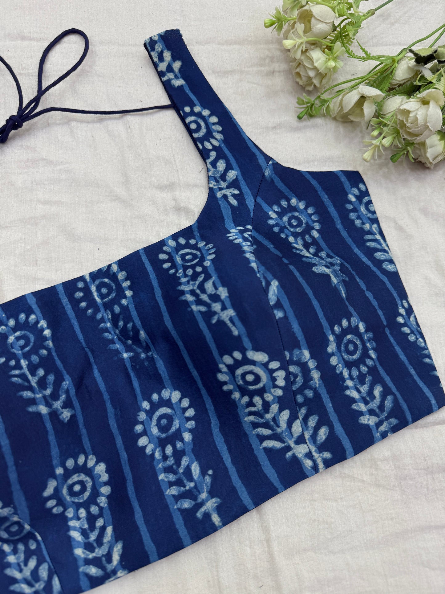 Indigo Bloom Modal Silk Sleeveless Blouse
