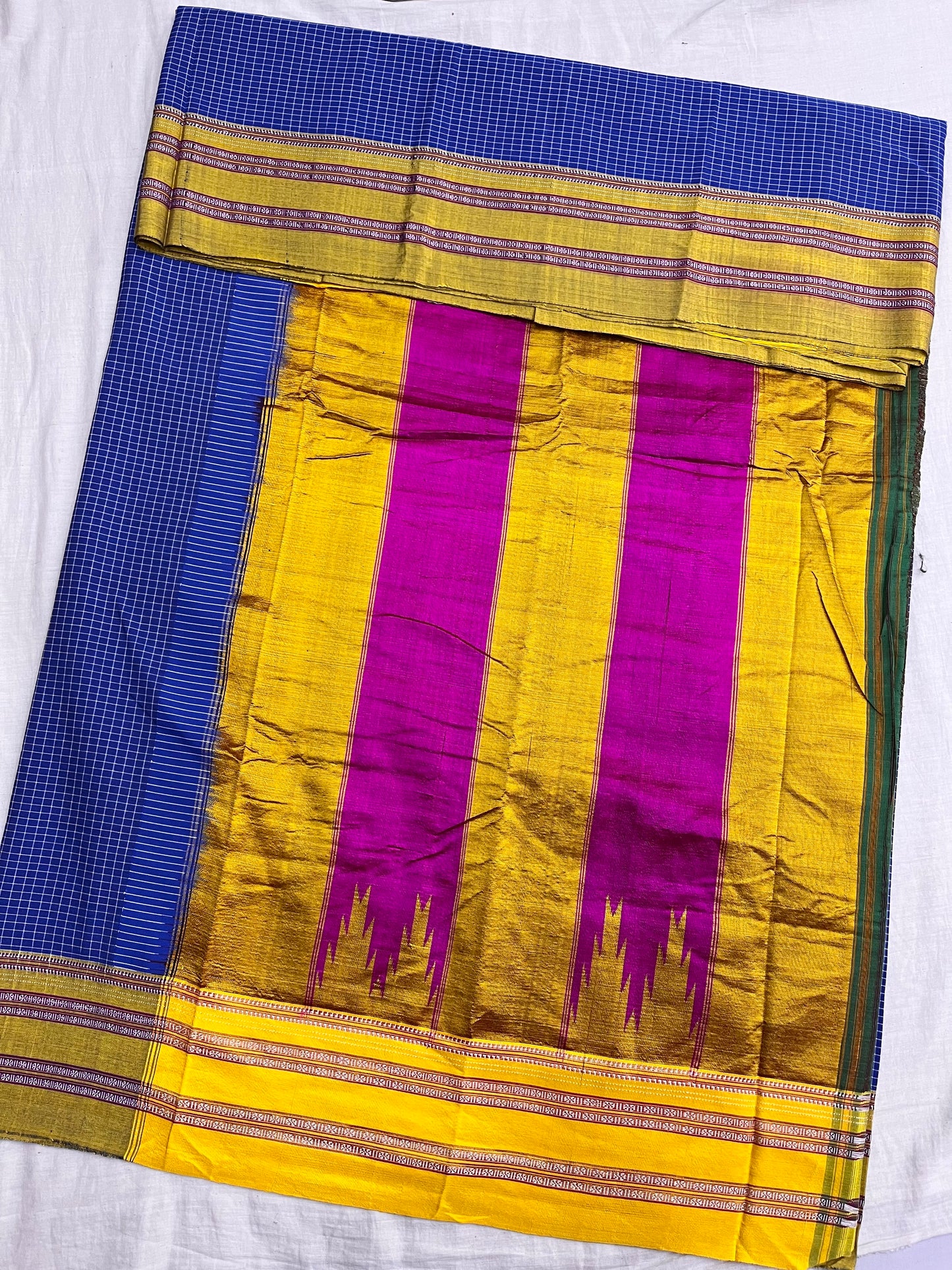 Blue Yellow Checks Ilkal Saree