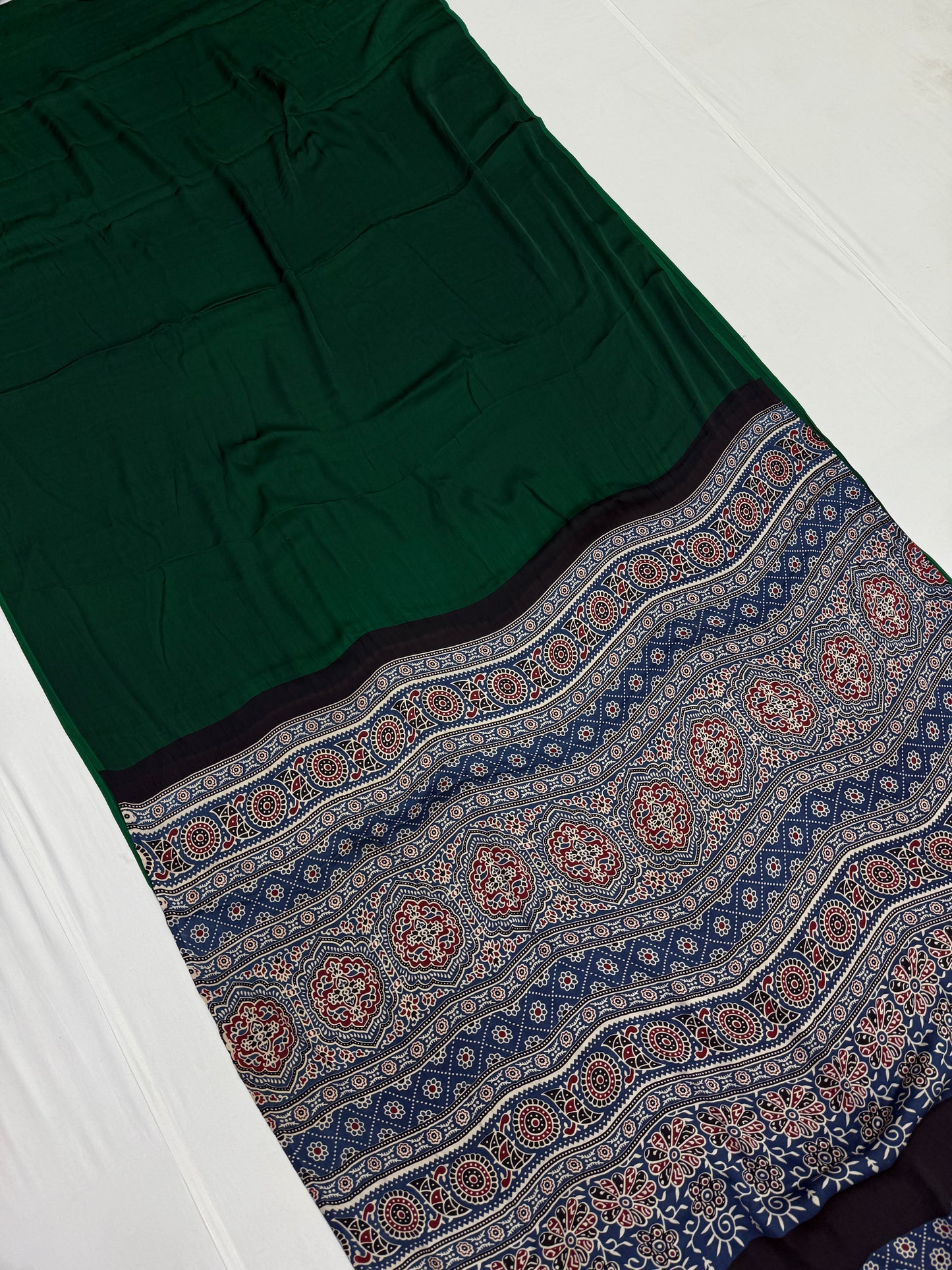 Ajrakh Plain Modal Silk Saree 02