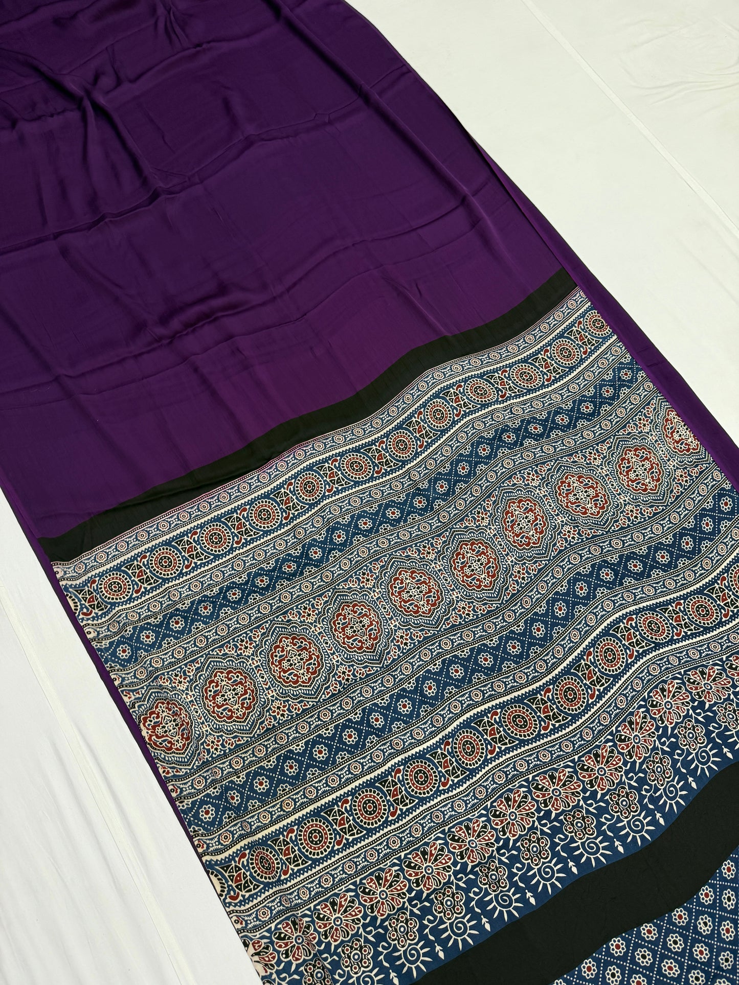 Ajrakh Plain Modal Silk Saree 04