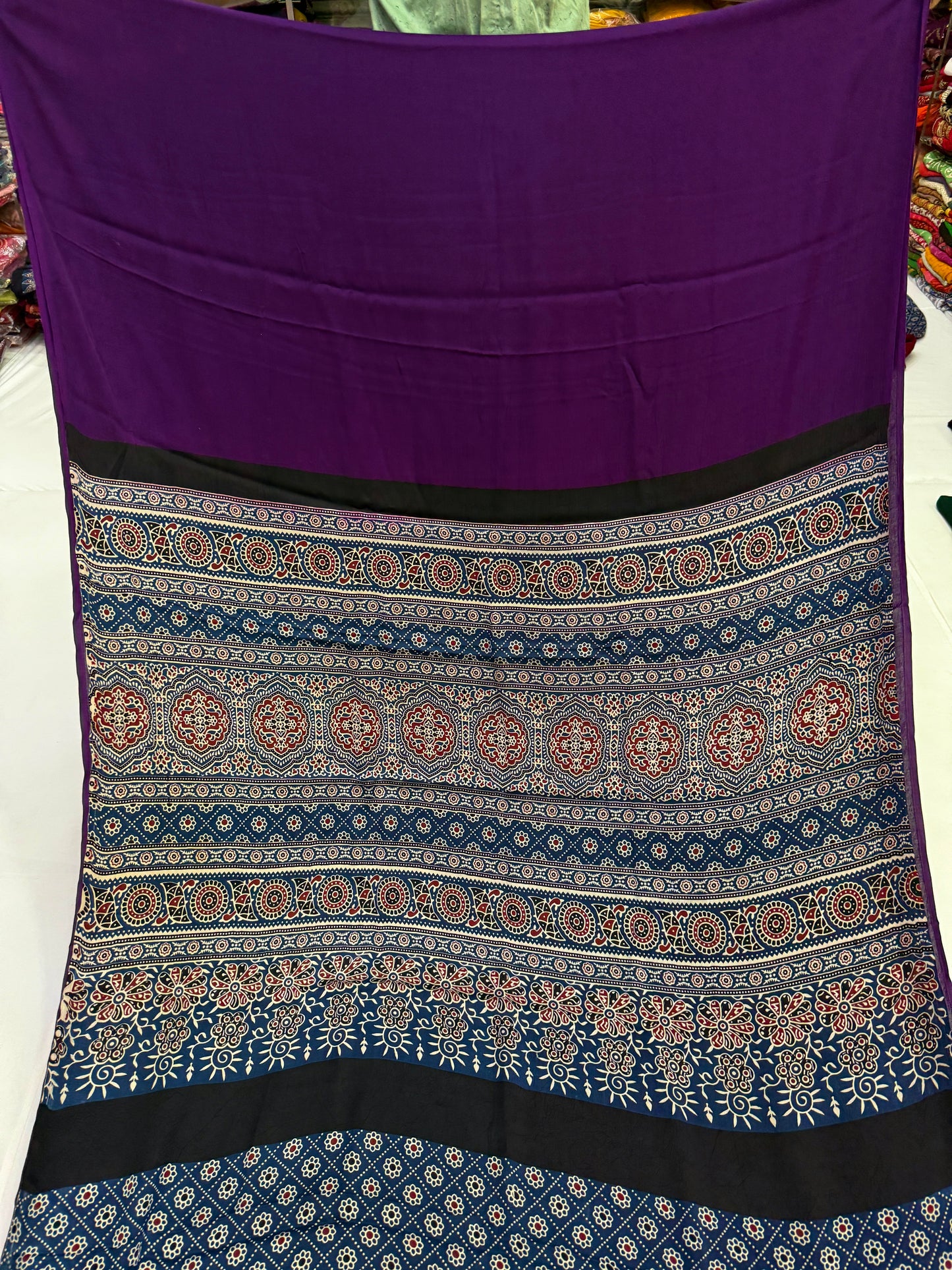 Ajrakh Plain Modal Silk Saree 04