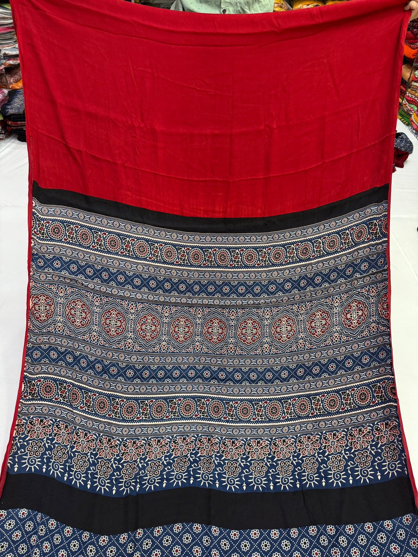 Ajrakh Plain Modal Silk Saree 05