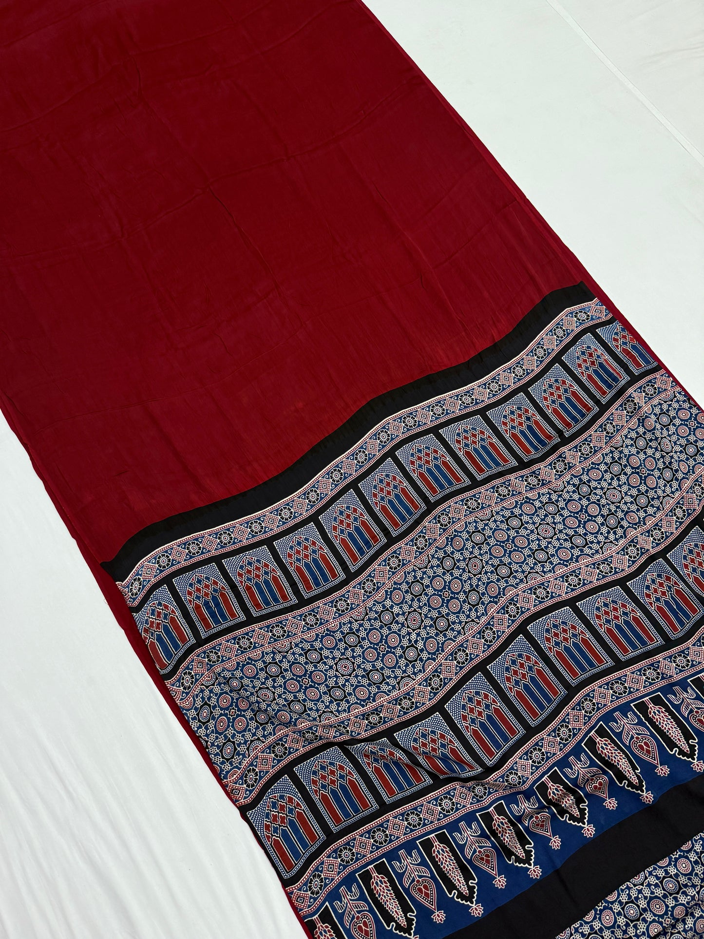 Ajrakh Plain Modal Silk Saree 06