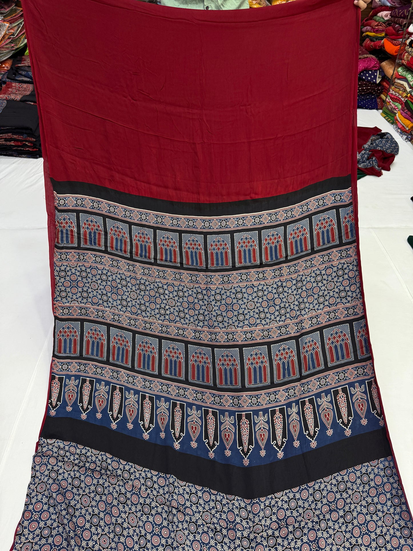 Ajrakh Plain Modal Silk Saree 06