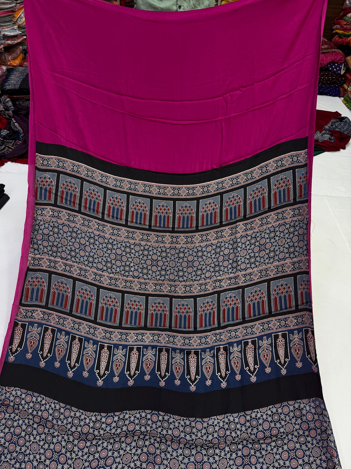 Ajrakh Plain Modal Silk Saree 09