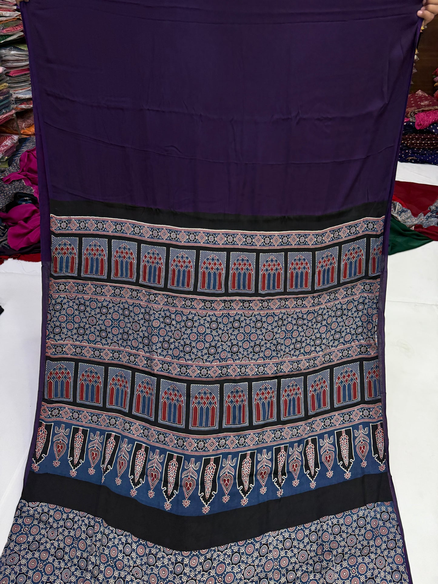 Ajrakh Plain Modal Silk Saree 10