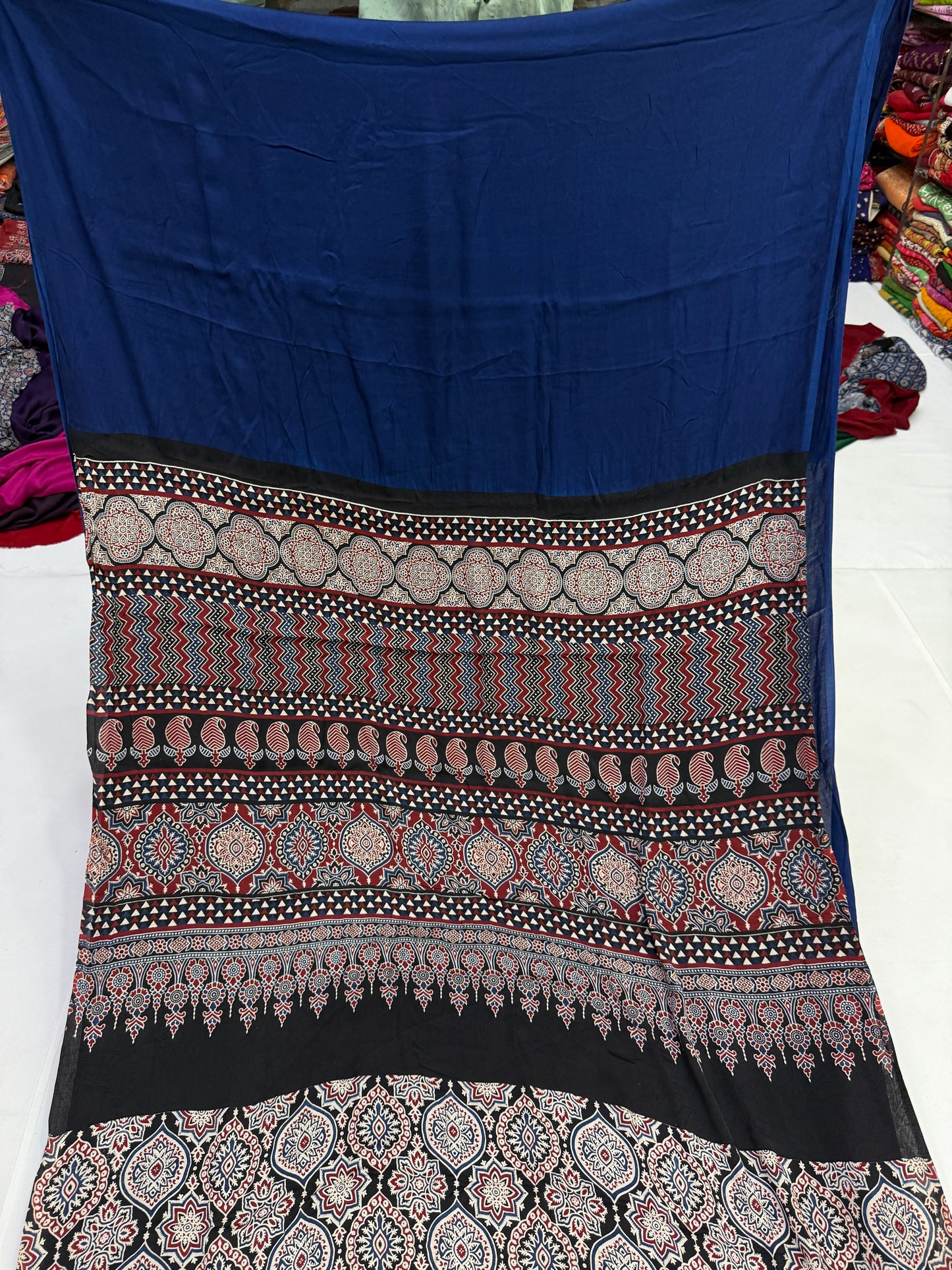 Ajrakh Plain Modal Silk Saree 11