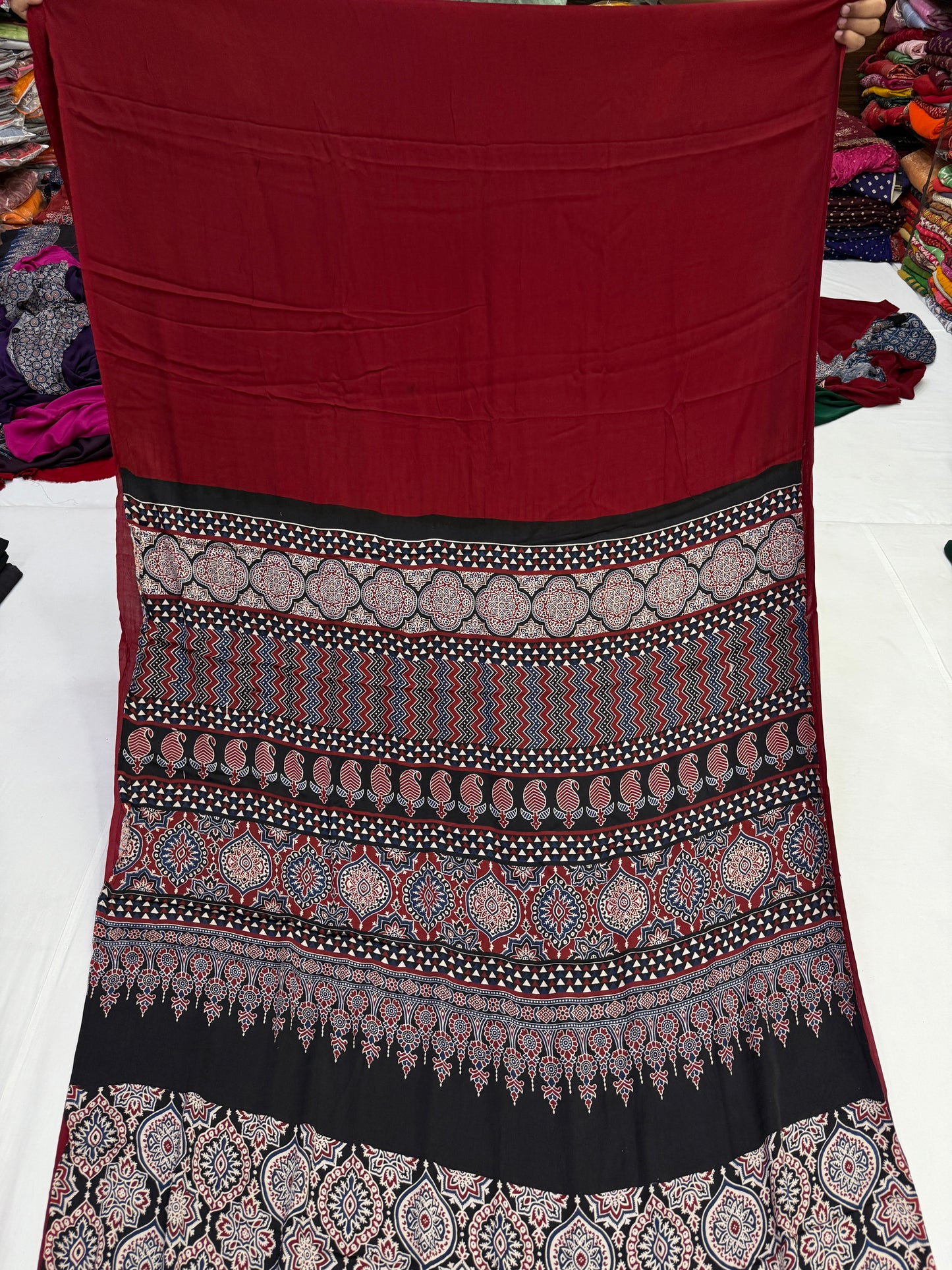 Ajrakh Plain Modal Silk Saree 13