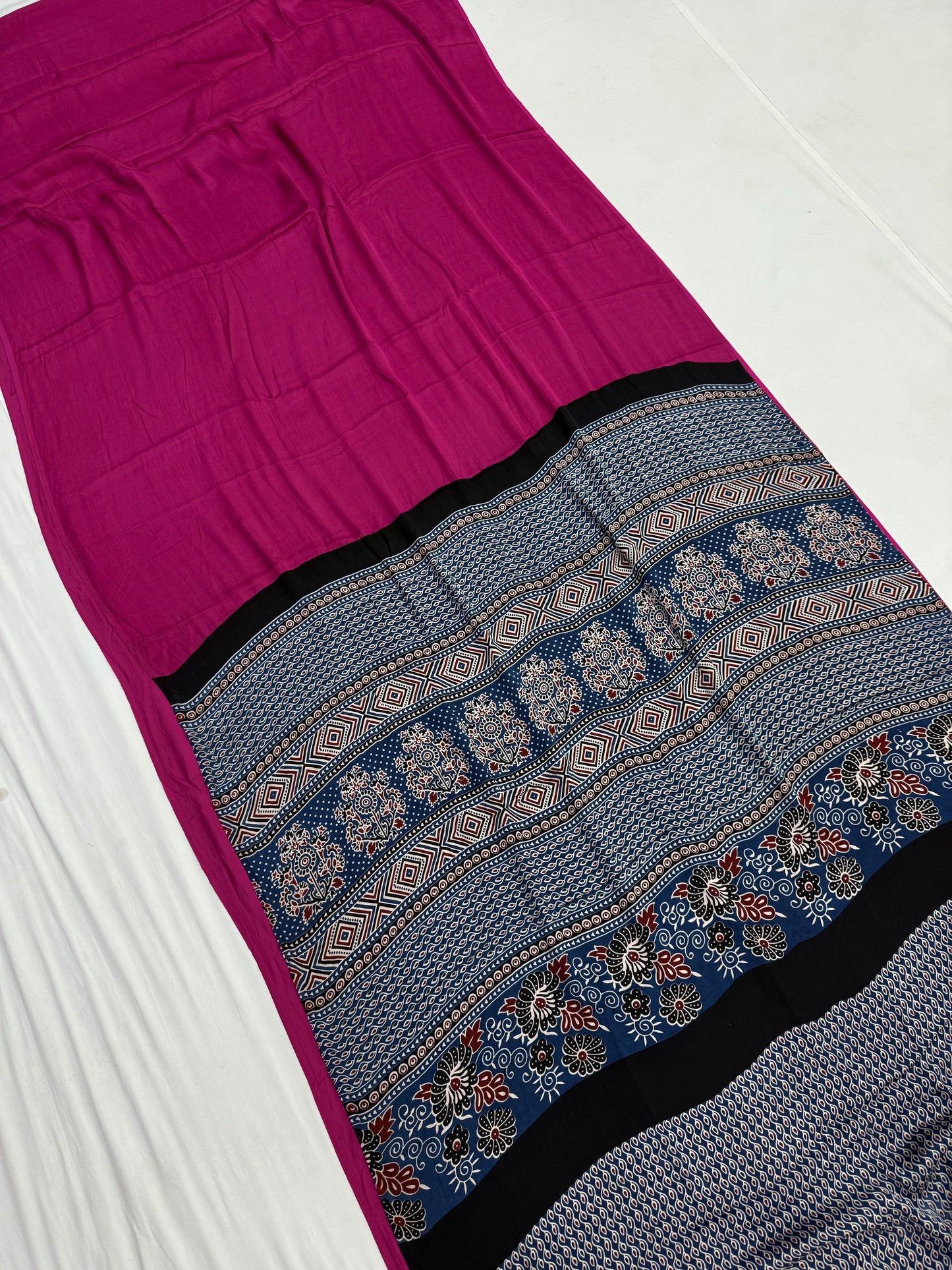 Ajrakh Plain Modal Silk Saree 14