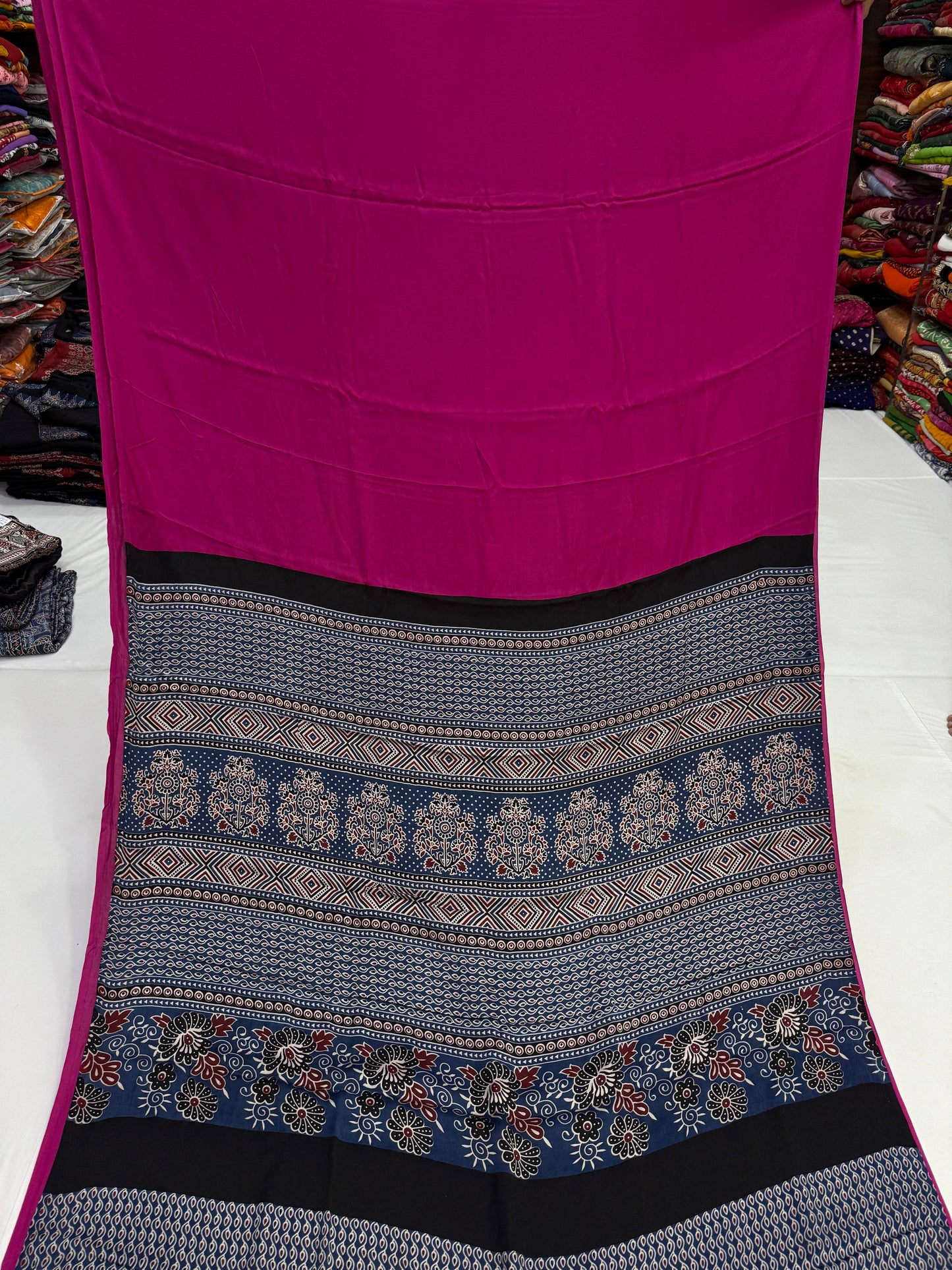 Ajrakh Plain Modal Silk Saree 14