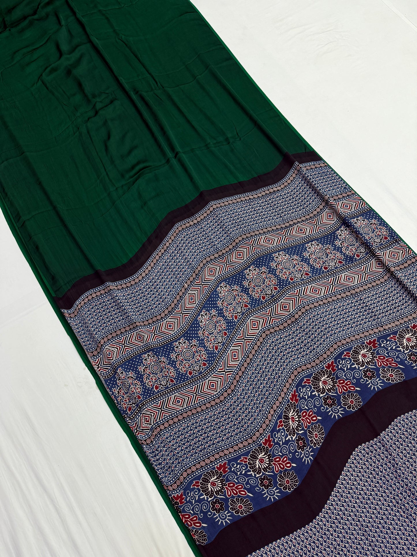 Ajrakh Plain Modal Silk Saree 17