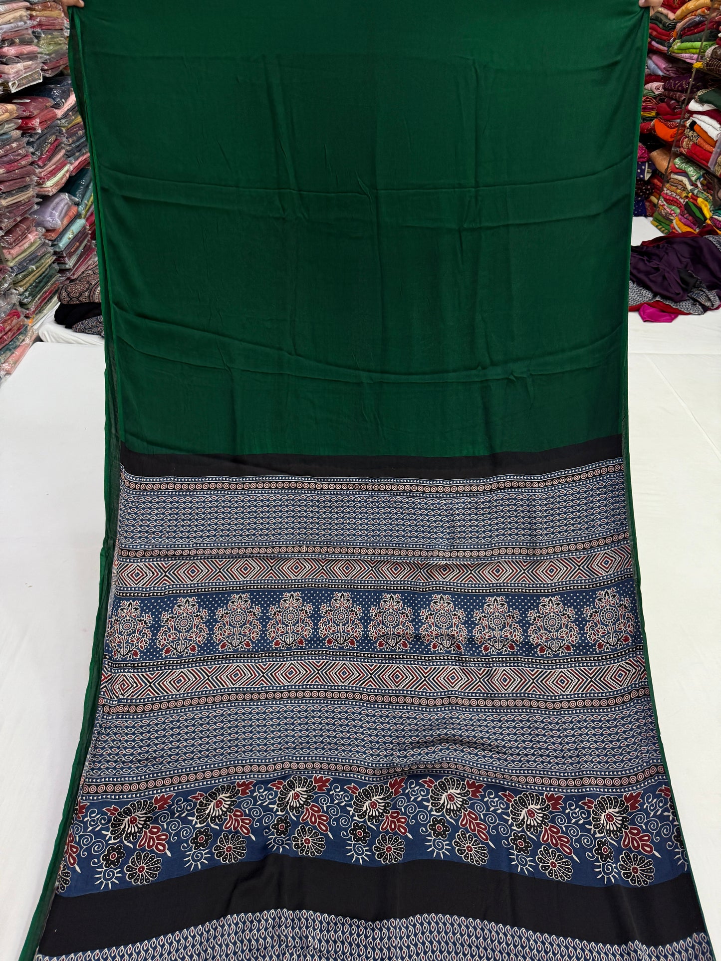 Ajrakh Plain Modal Silk Saree 17